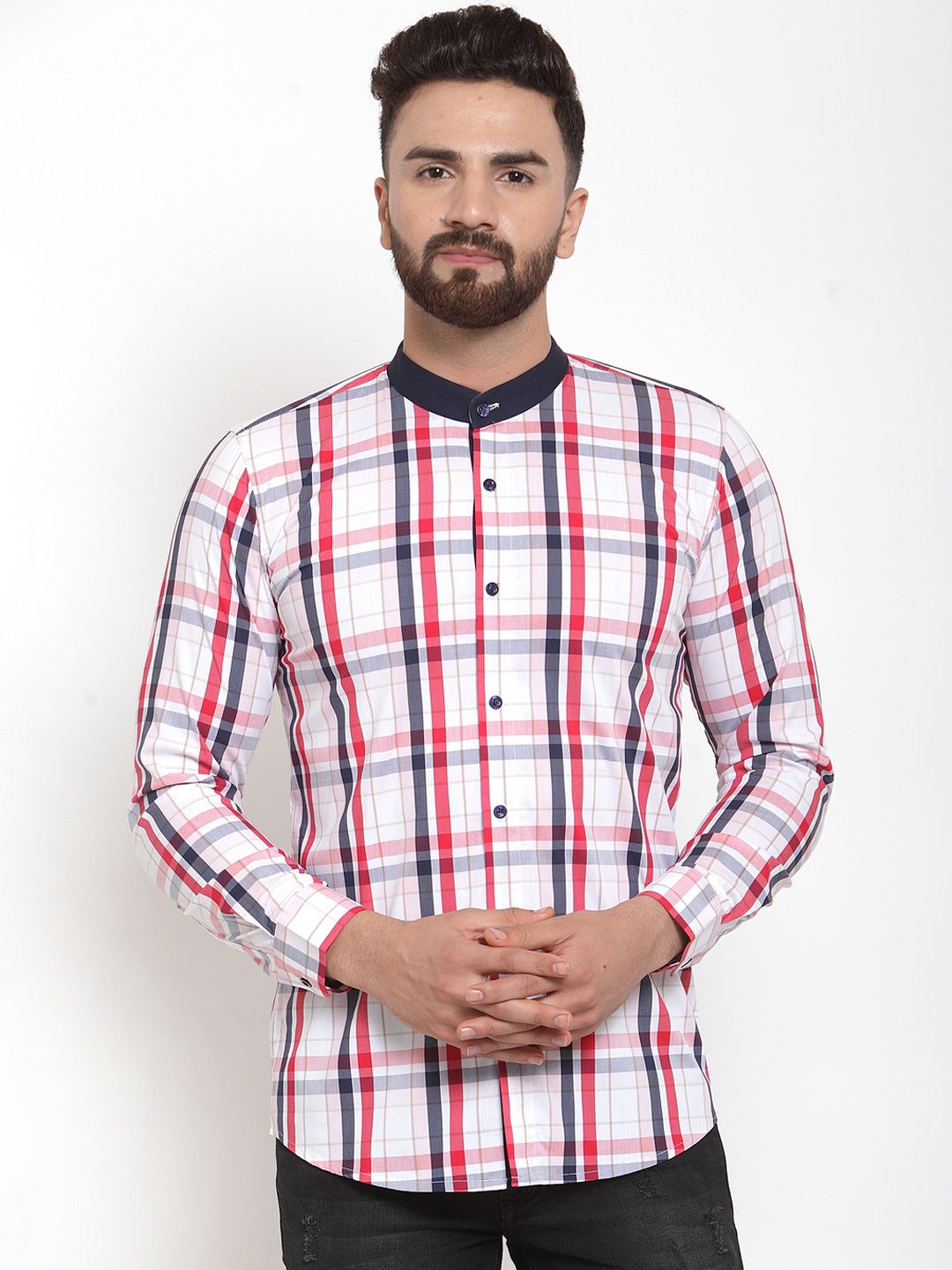 

Purple State Men White & Red Slim Fit Checked Casual Shirt