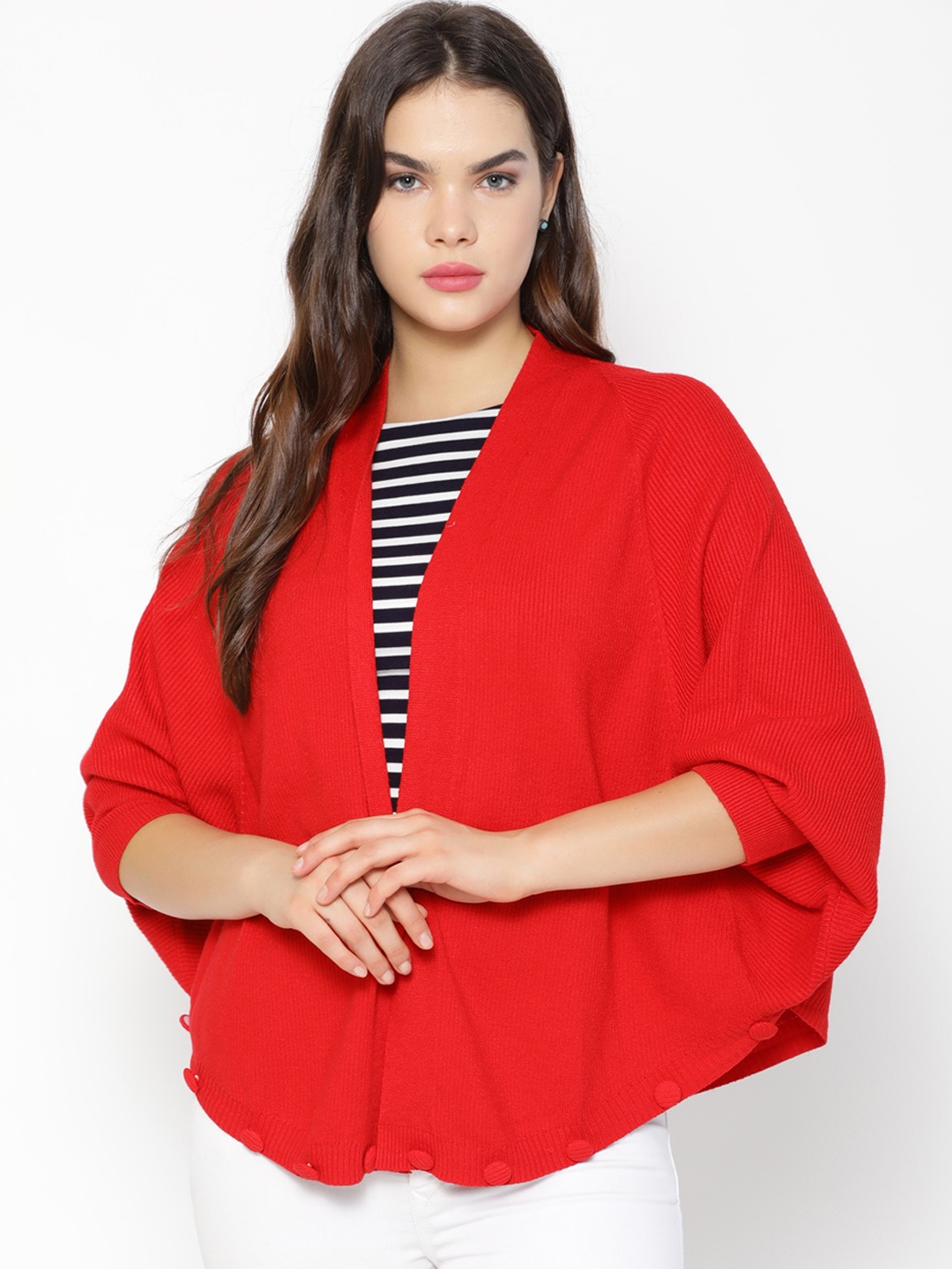 

Gipsy Women Red Solid Woollen Open Front Shrug
