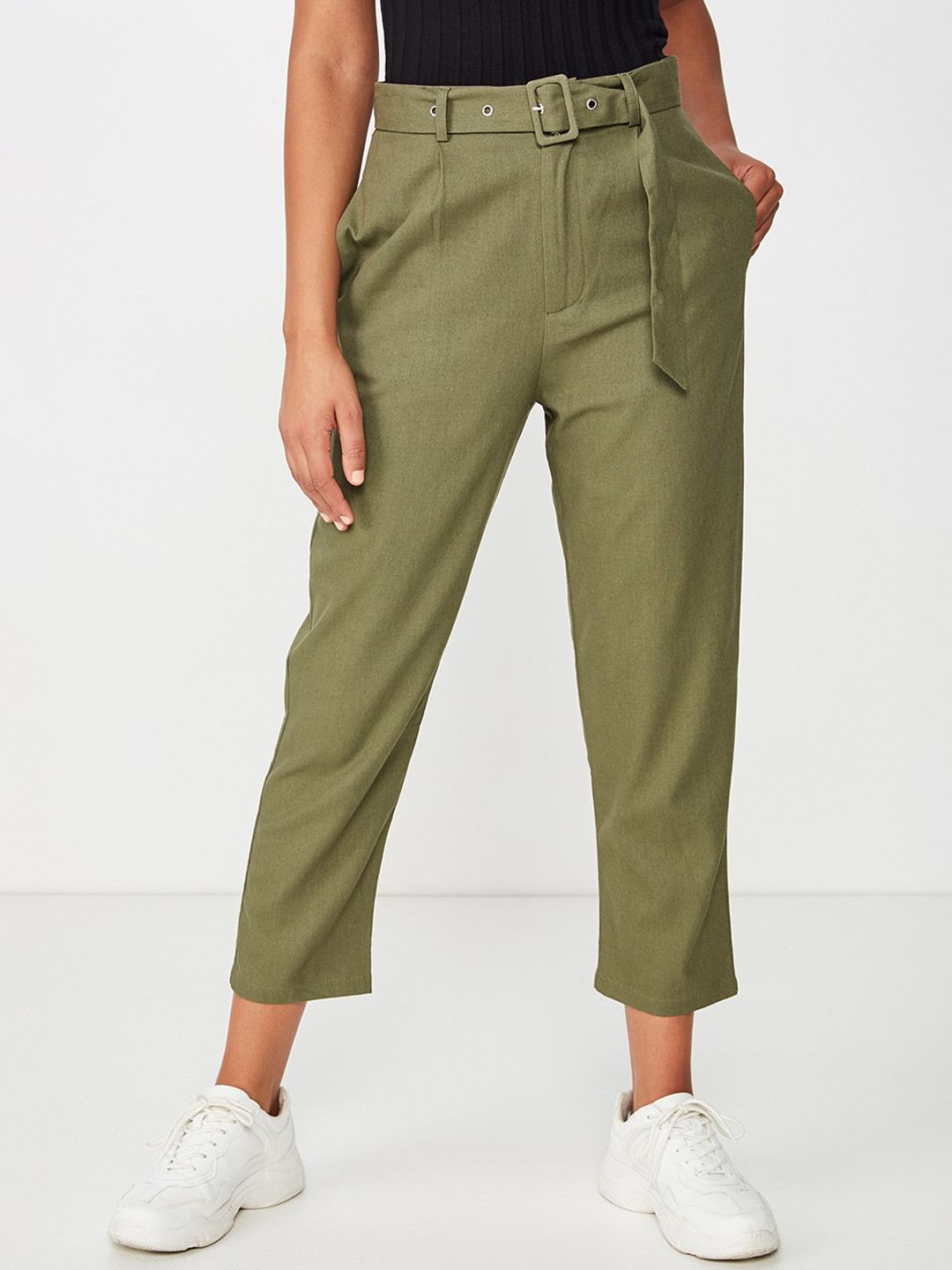 

COTTON ON Women Olive Green Straight Fit Solid Peg Trousers