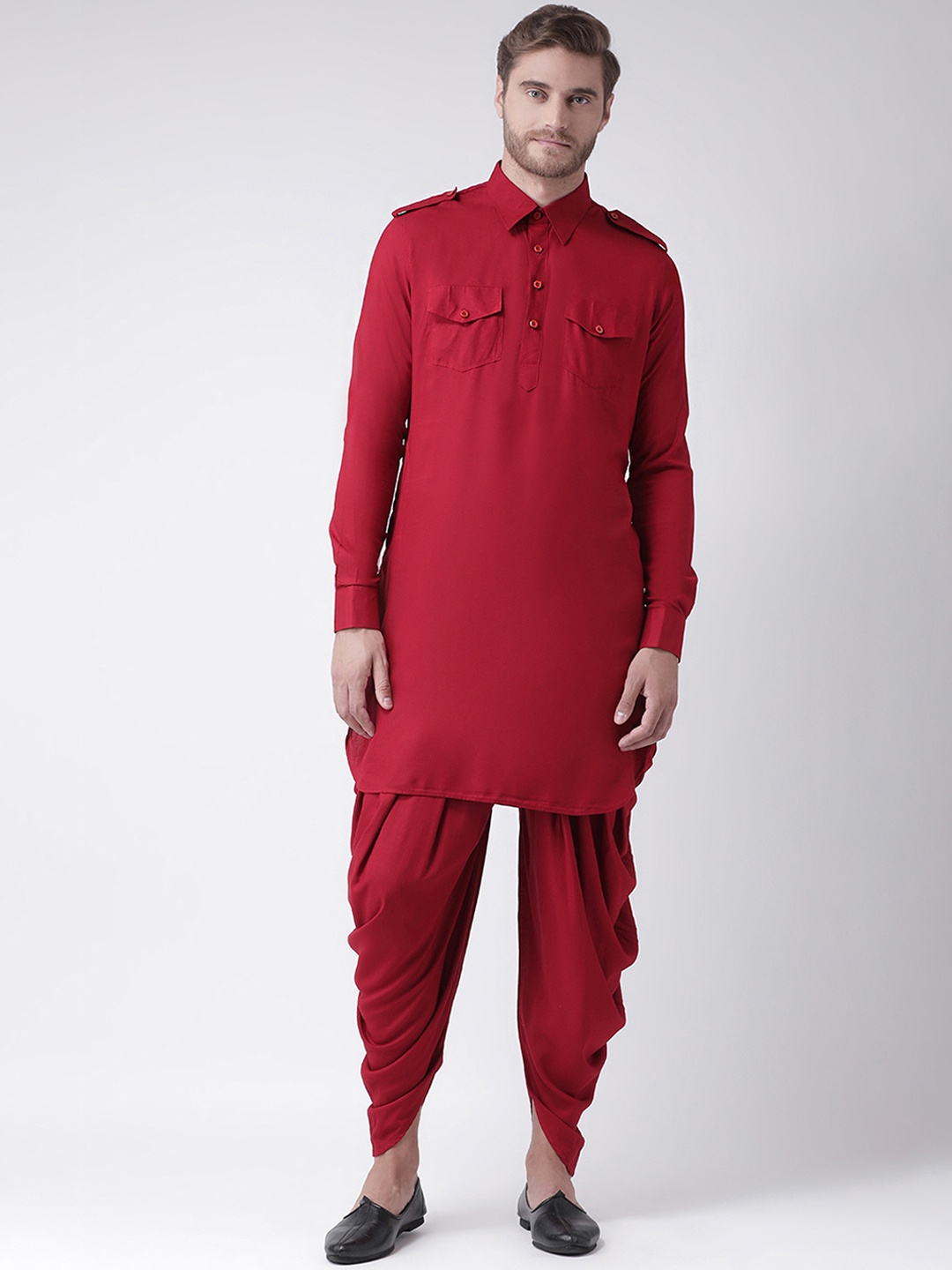 DEYANN Men Red Solid Kurta with Patiala
