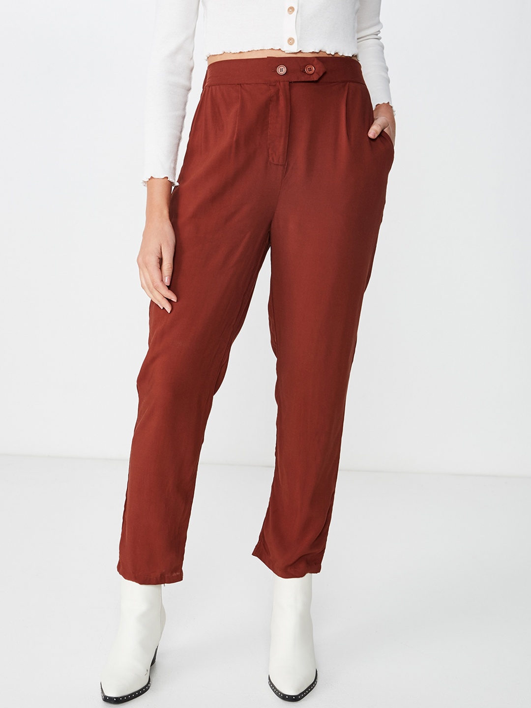 

COTTON ON Women Rust Tapered Fit Solid Peg Trousers