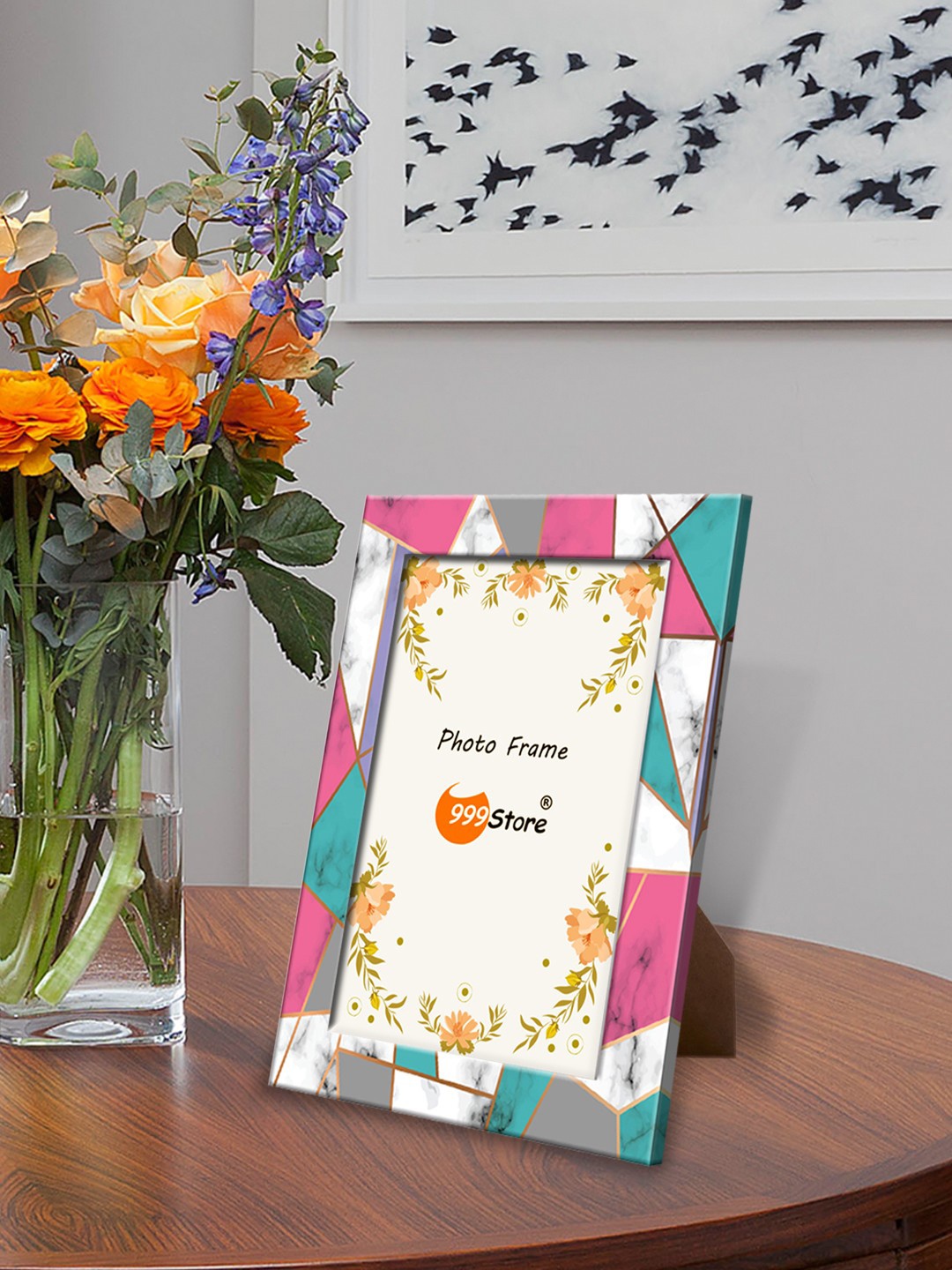 

999Store White & Pink Printed Table-Top Photo Frame