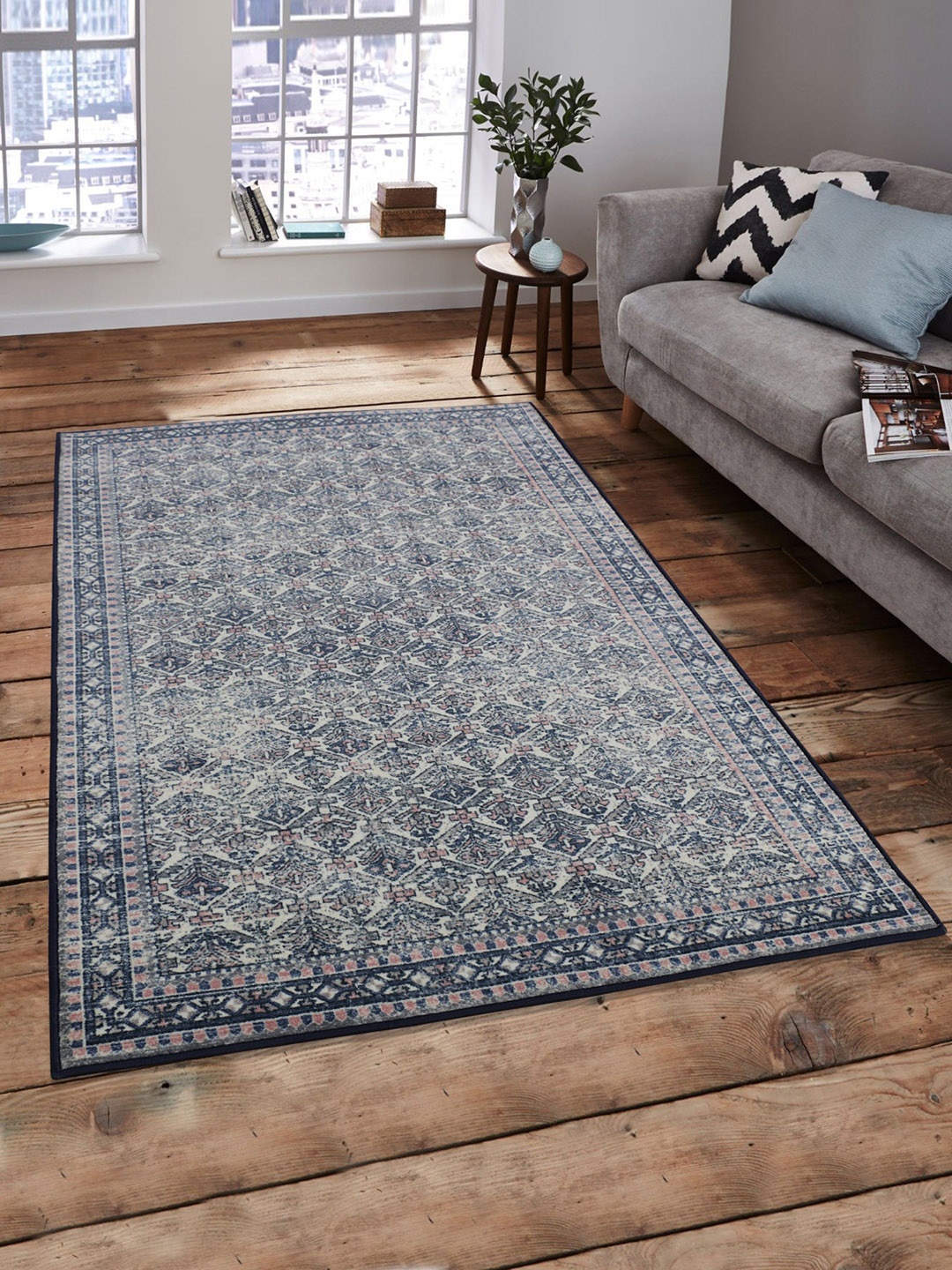 

RUGSMITH Blue & Pink Printed Anti-Skid Carpet