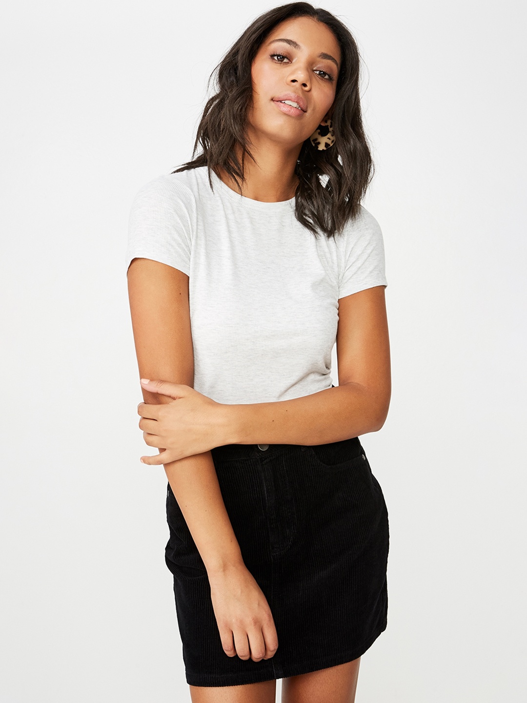 

COTTON ON Women Grey Melange Solid Ribbed Top
