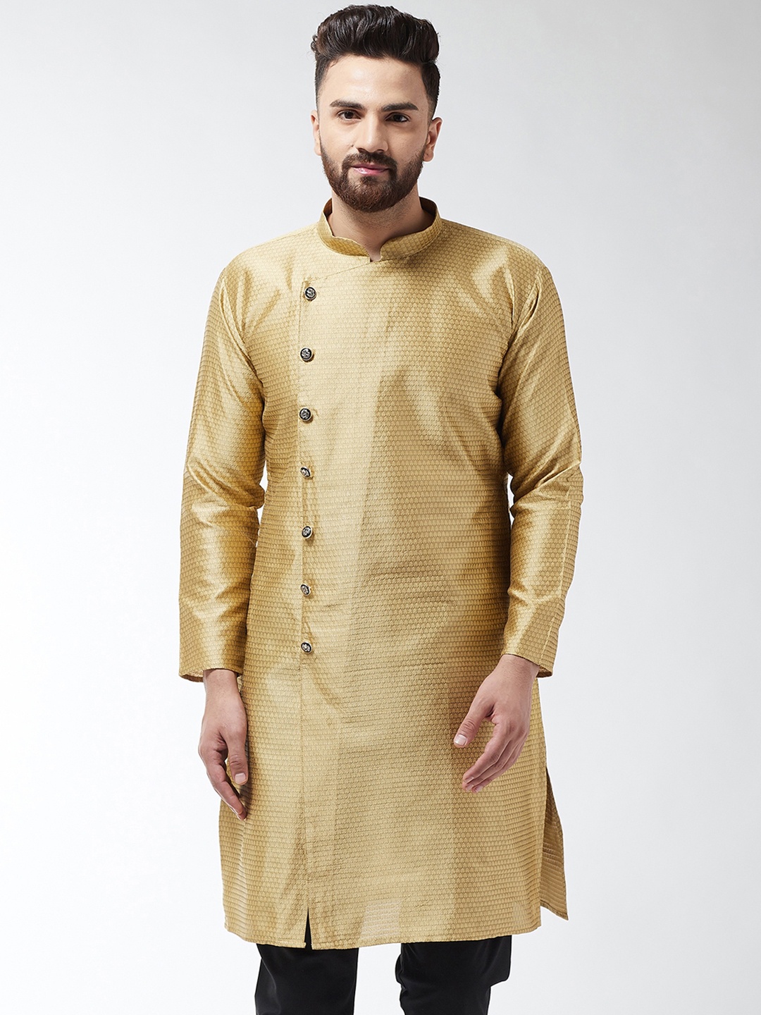 

SOJANYA Men Gold-Colored Woven Design Straight Kurta