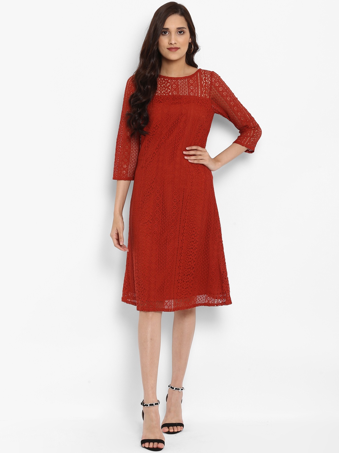 

Aditi Wasan Women Red Self Design Fit and Flare Dress