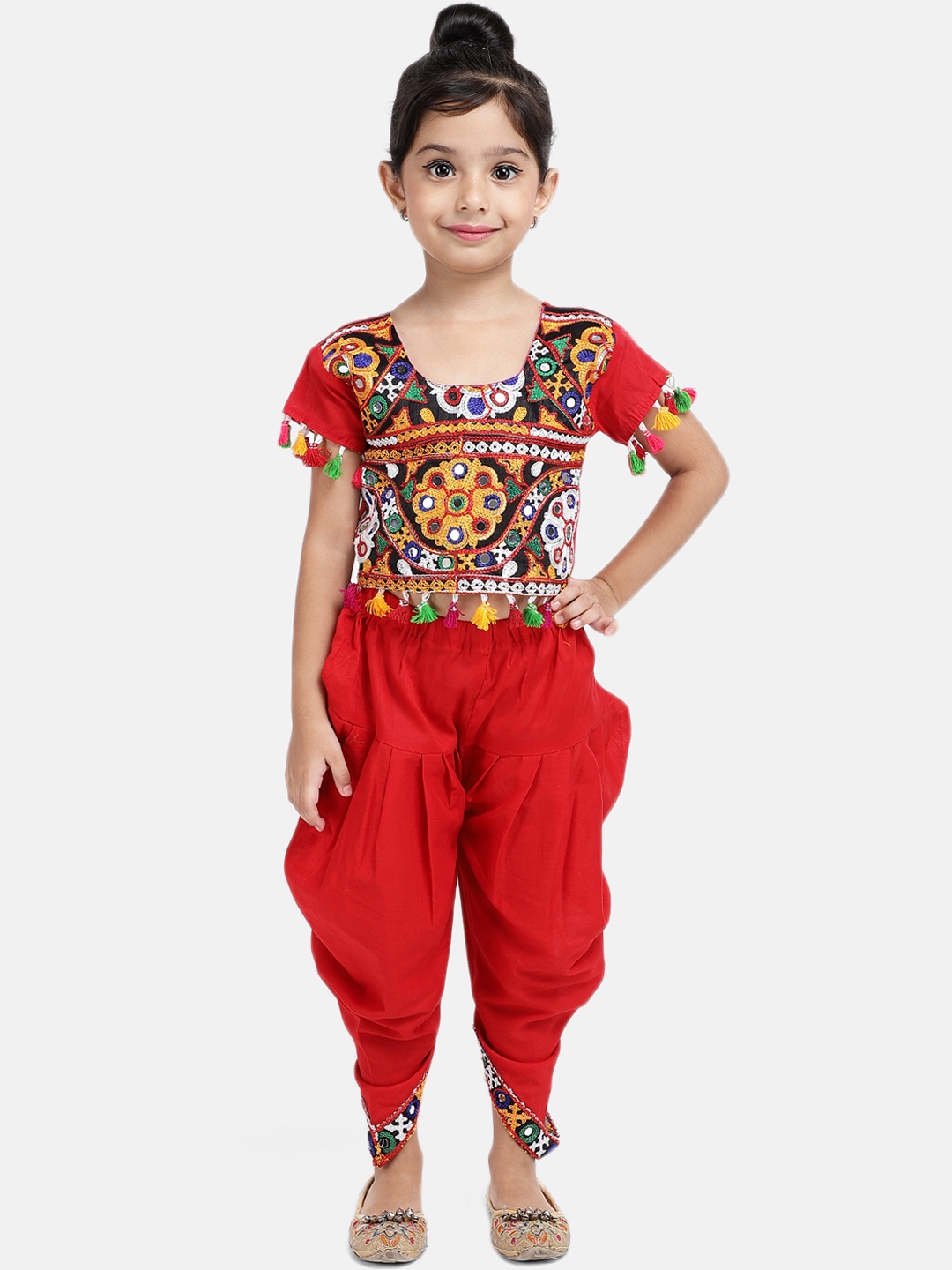

BownBee Girls Red Embellished Top with Dhoti Pants