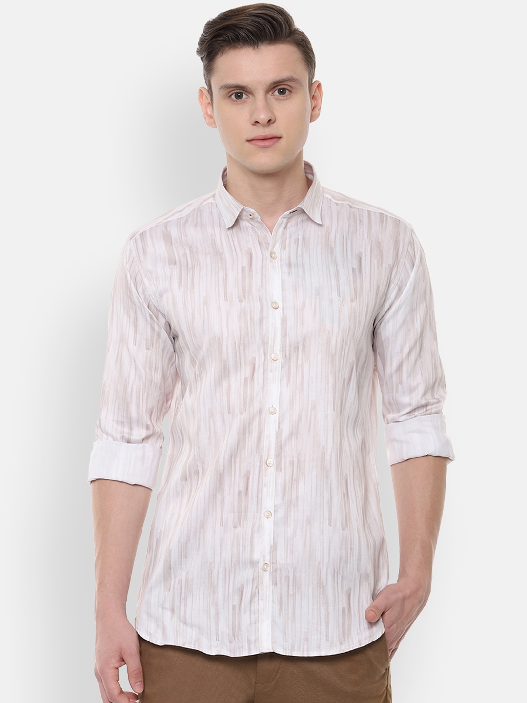 

V Dot Men Beige Slim Fit Printed Casual Shirt