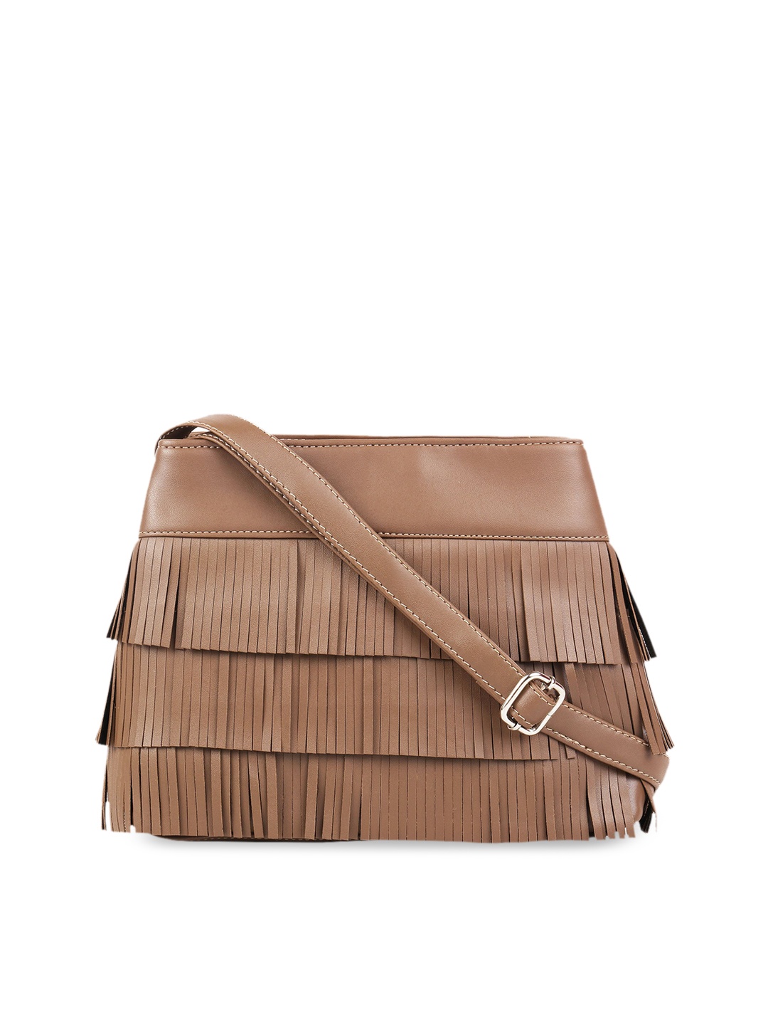 

Toteteca Beige Solid Tasselled Sling Bag