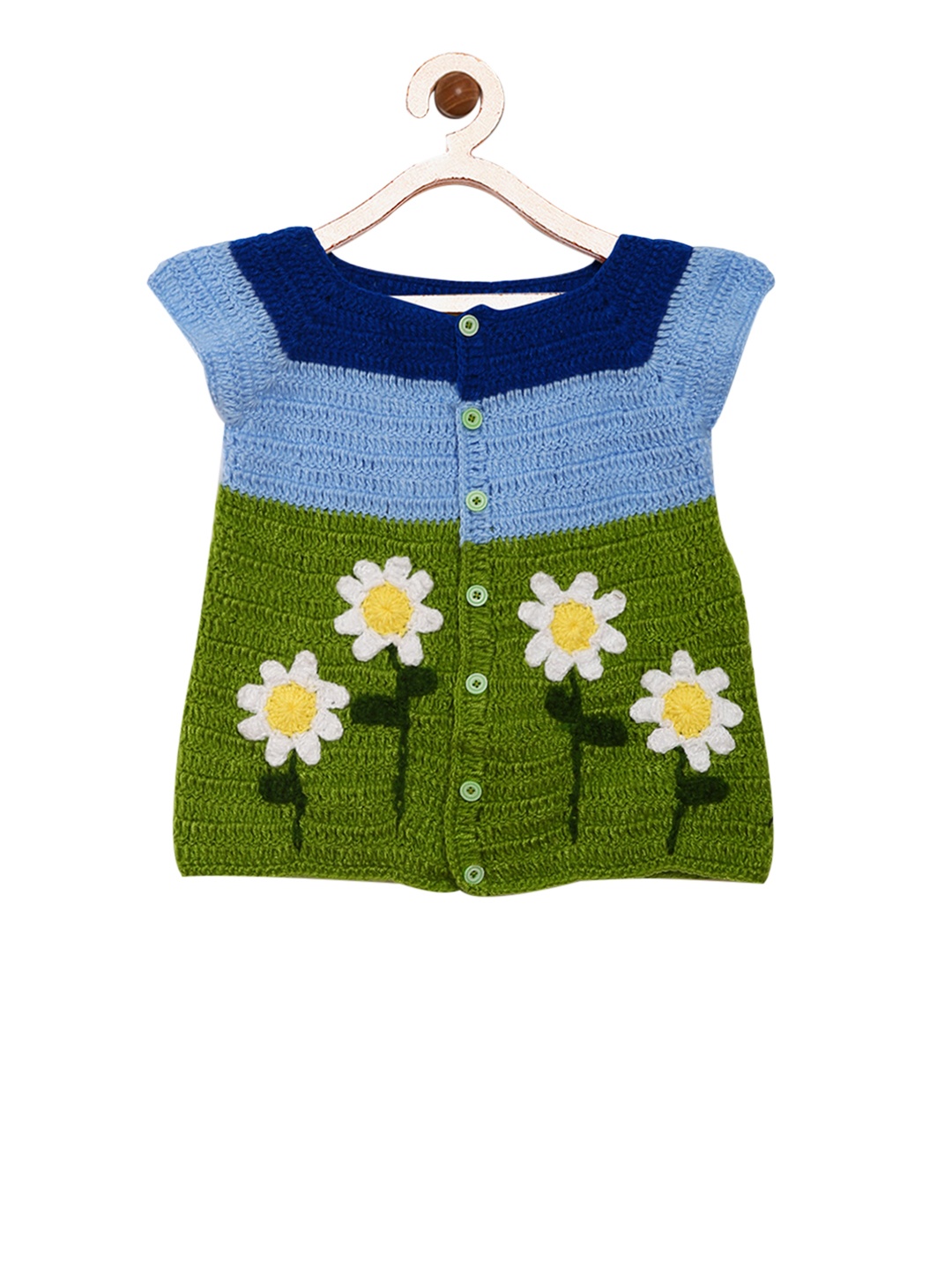 

CHUTPUT Girls Colourblocked Green Sweater Dress