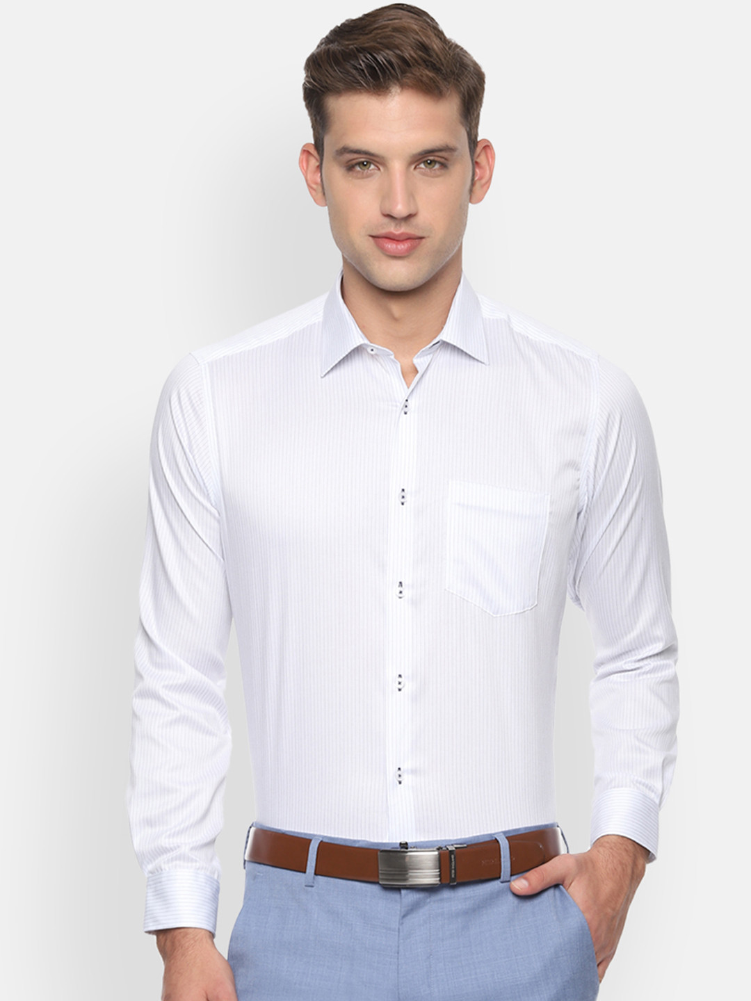 

Van Heusen Men White Regular Fit Striped Formal Shirt