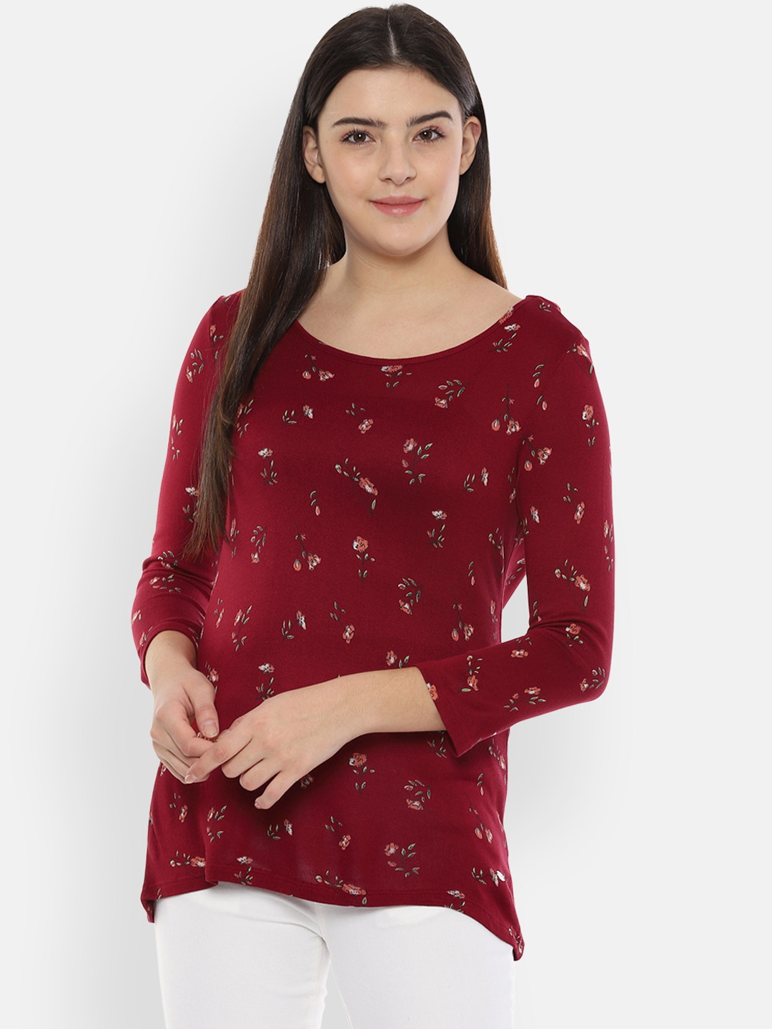 

Allen Solly Woman Women Maroon Floral Print Top