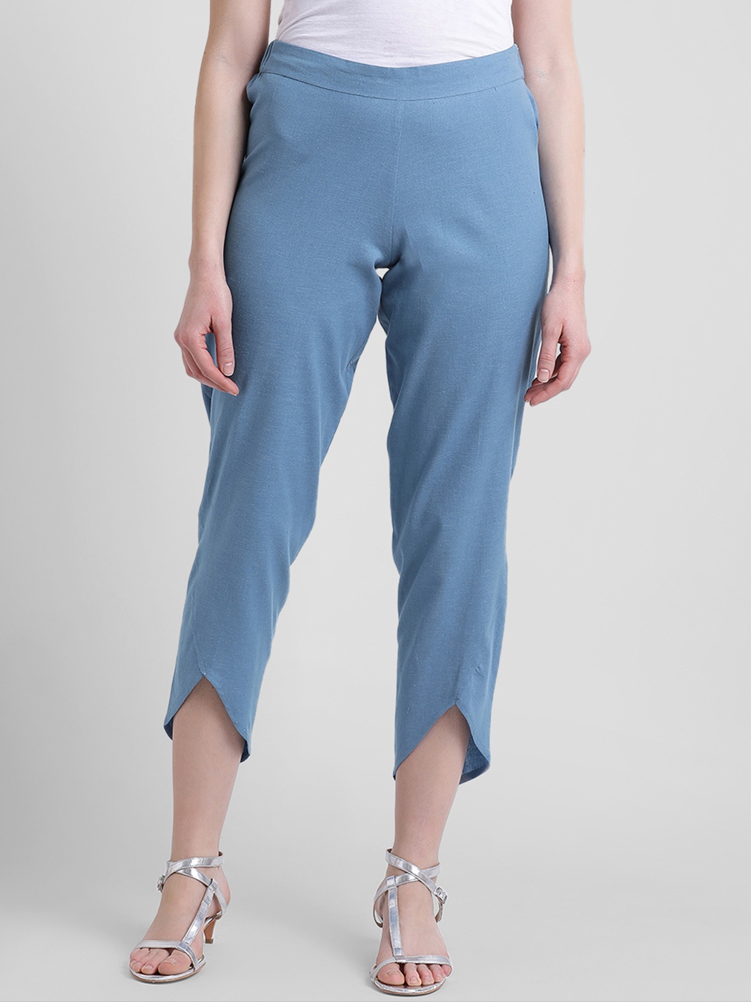 

Aayna Women Blue Comfort Regular Fit Solid Regular Trousers
