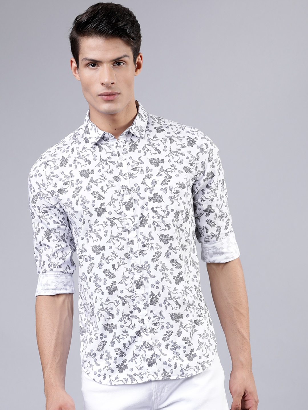 

HIGHLANDER Men White & Black Slim Fit Printed Casual Shirt