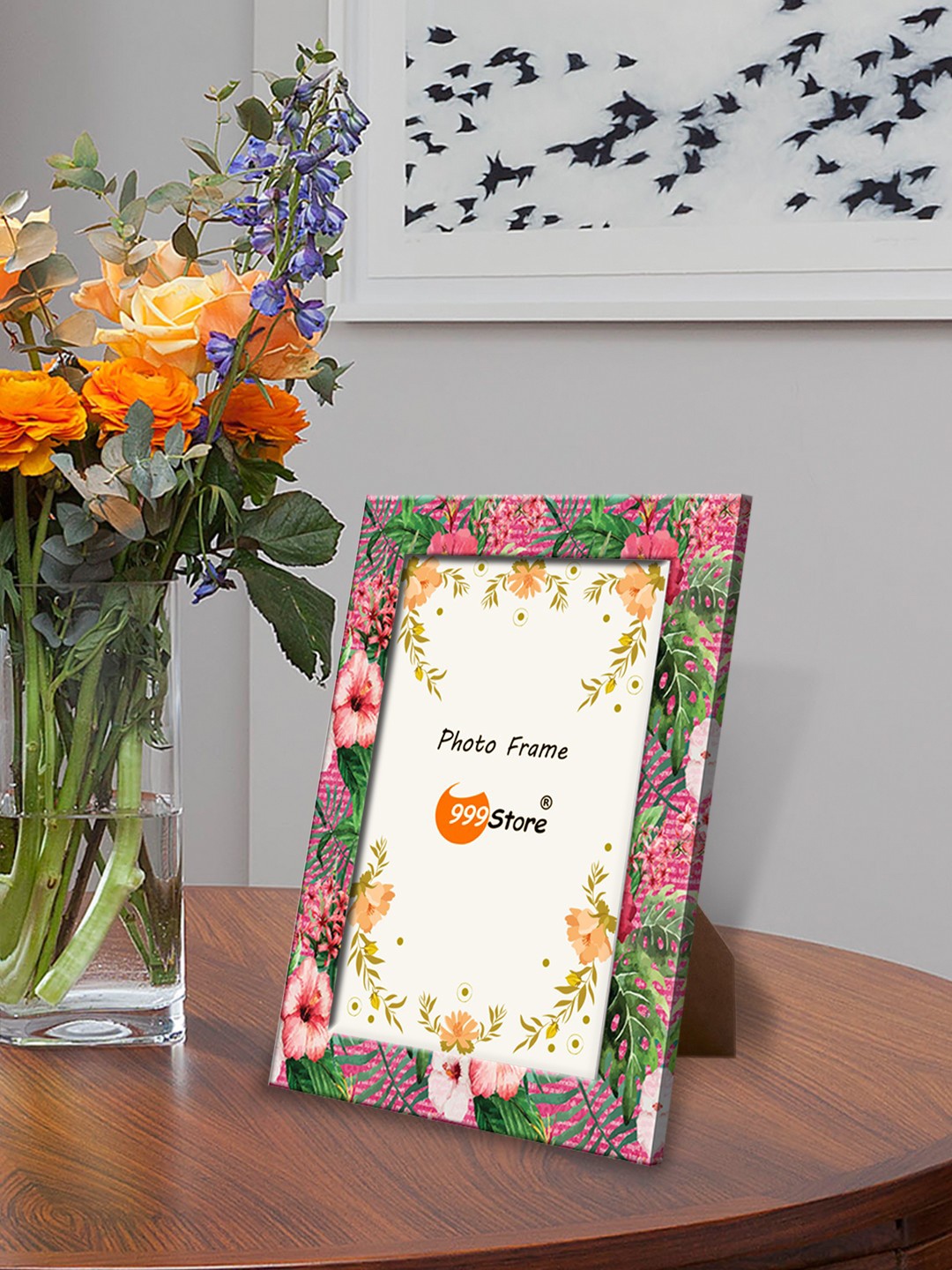 

999Store Pink & Green Printed Photo Frame