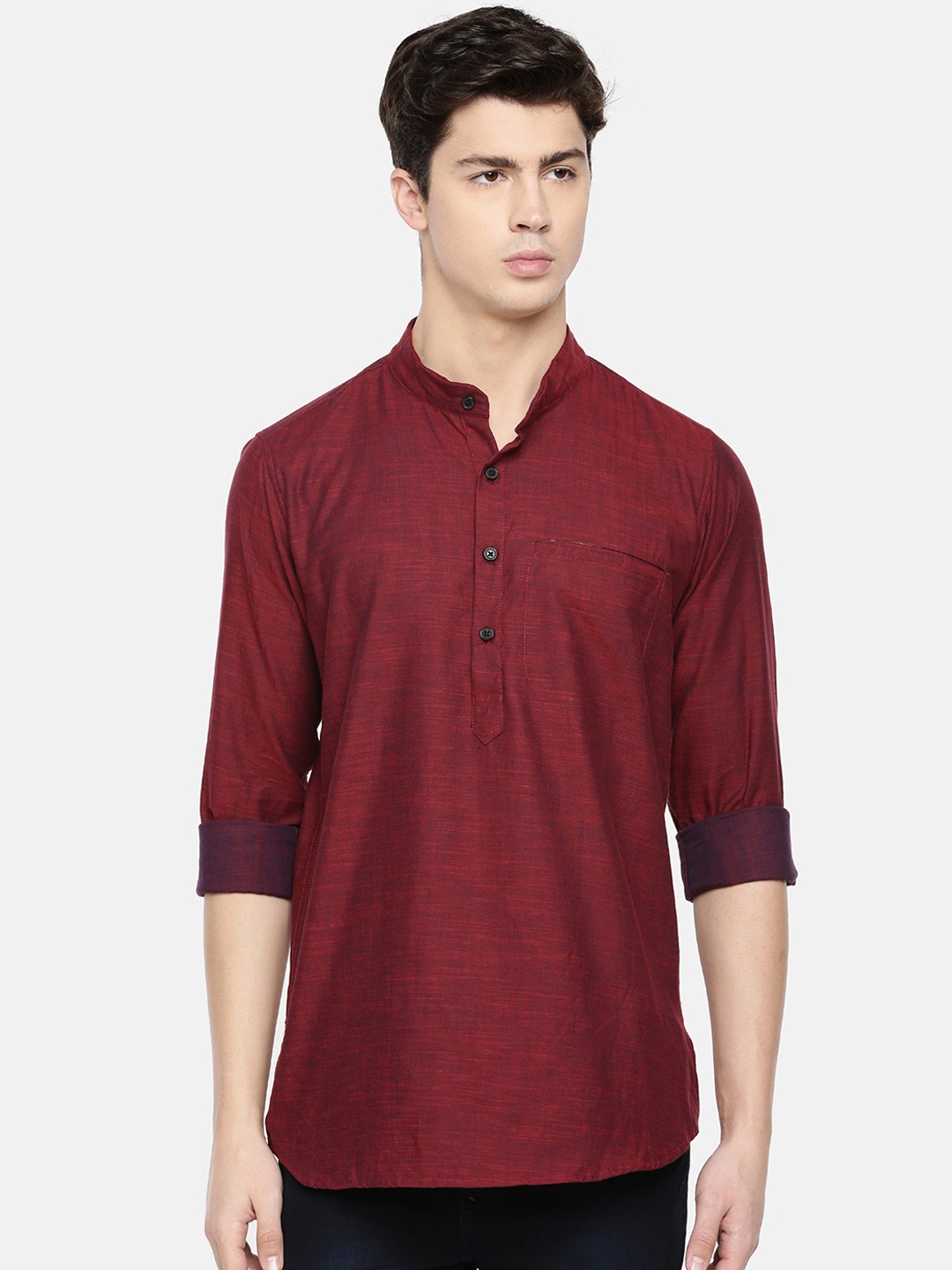 

Cross Court Men Maroon Solid Straight Kurta
