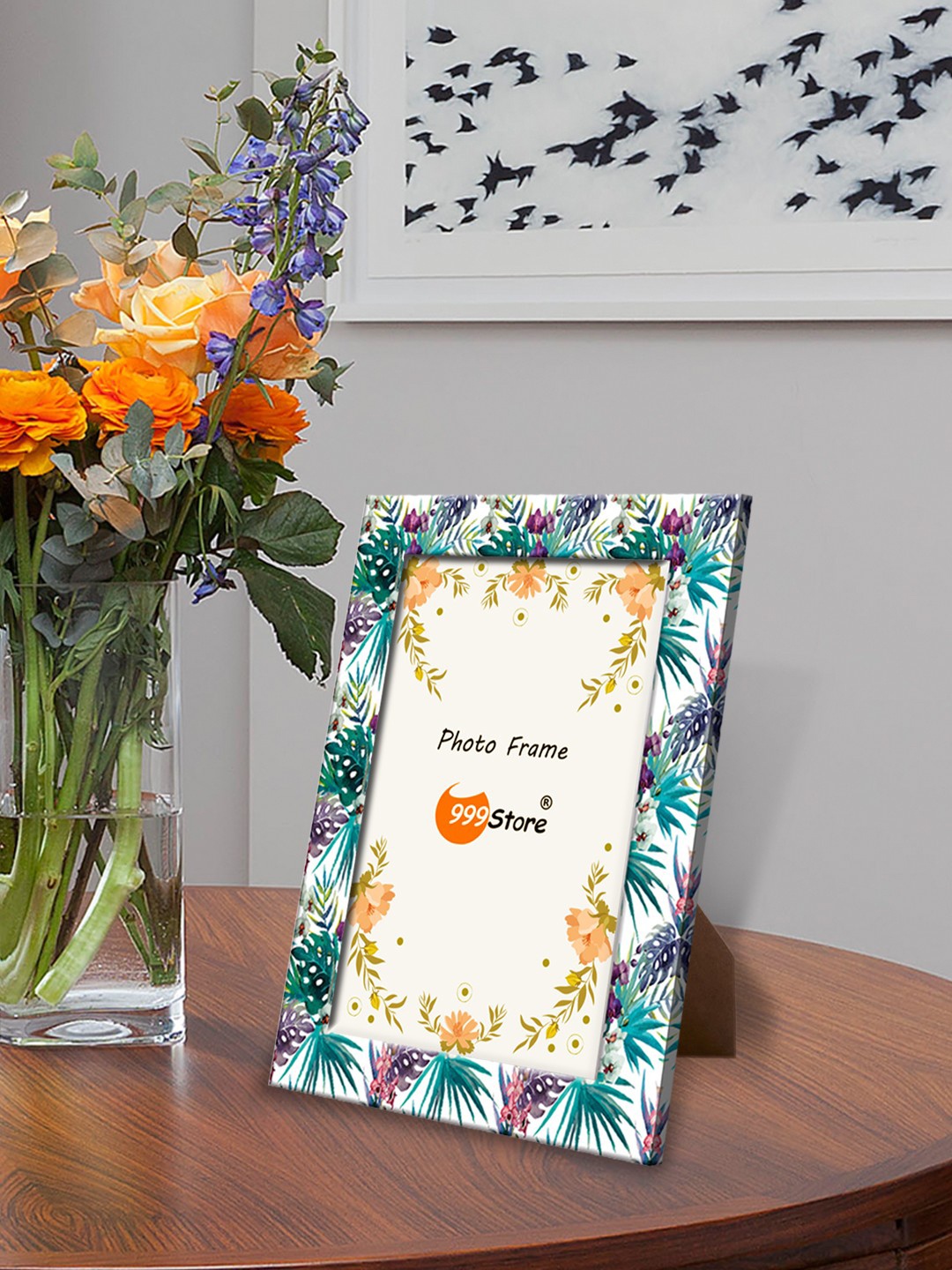 

999Store White & Green Printed Table-Top Photo Frame