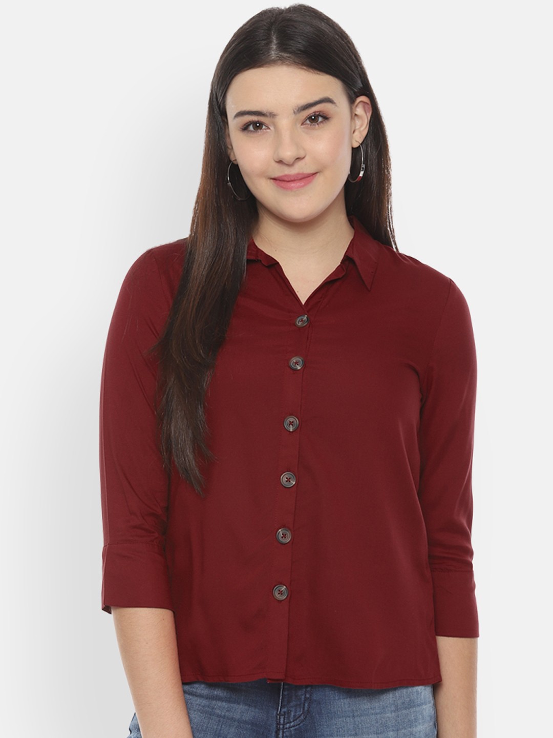 

People Women Maroon Regular Fit Solid Casual Shirt