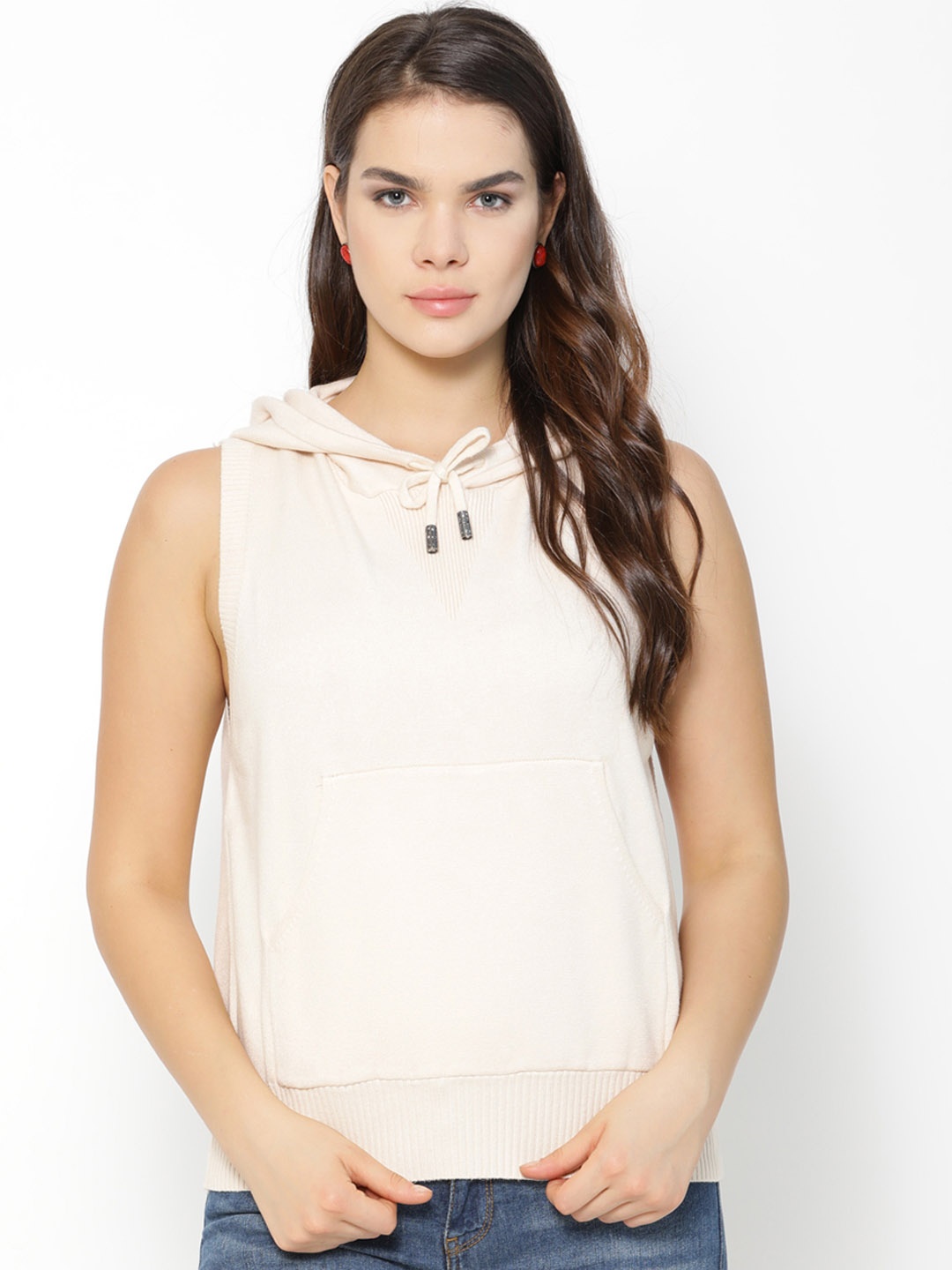 

Gipsy Women Beige Solid Hooded Sweatshirt