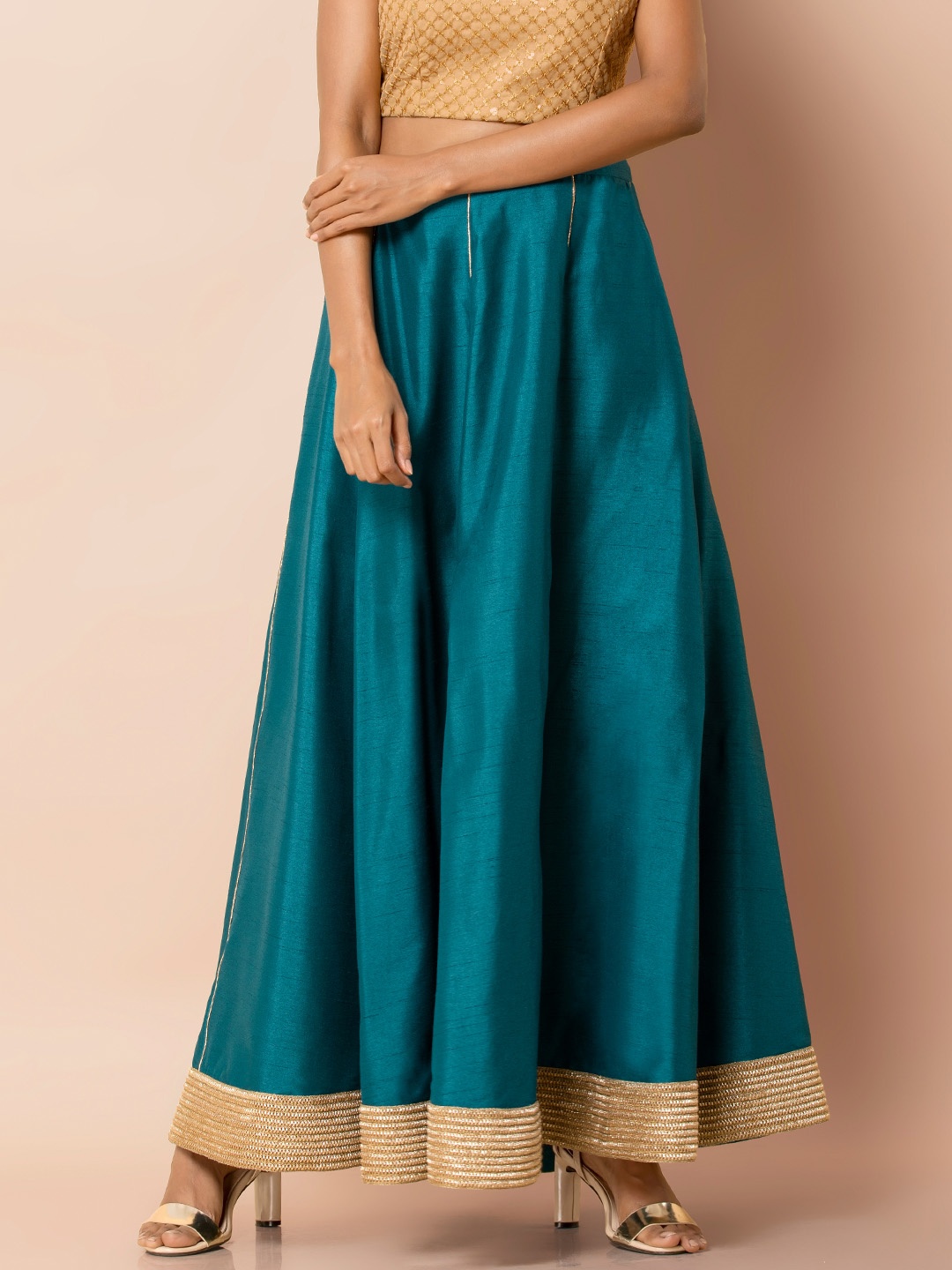 

INDYA Women Teal Green Solid Maxi Flared Skirt