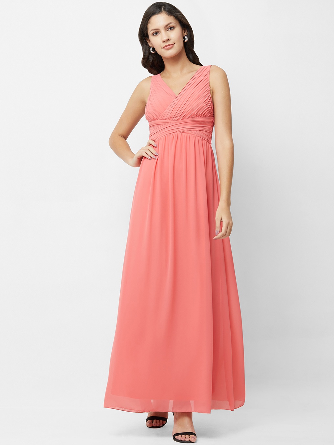

bebe Women Solid Coral Pink Maxi Dress