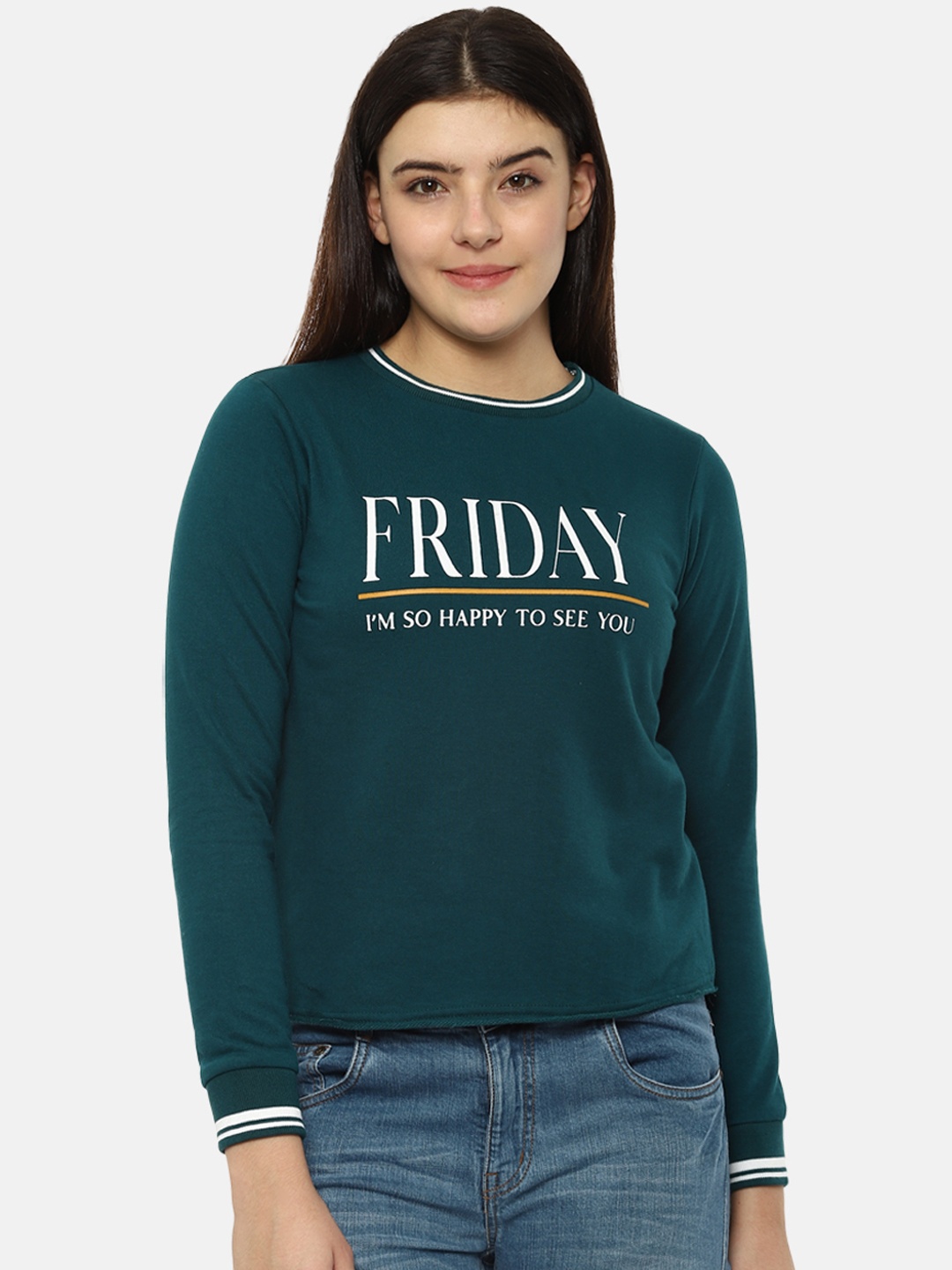 

People Women Green Printed Sweatshirt
