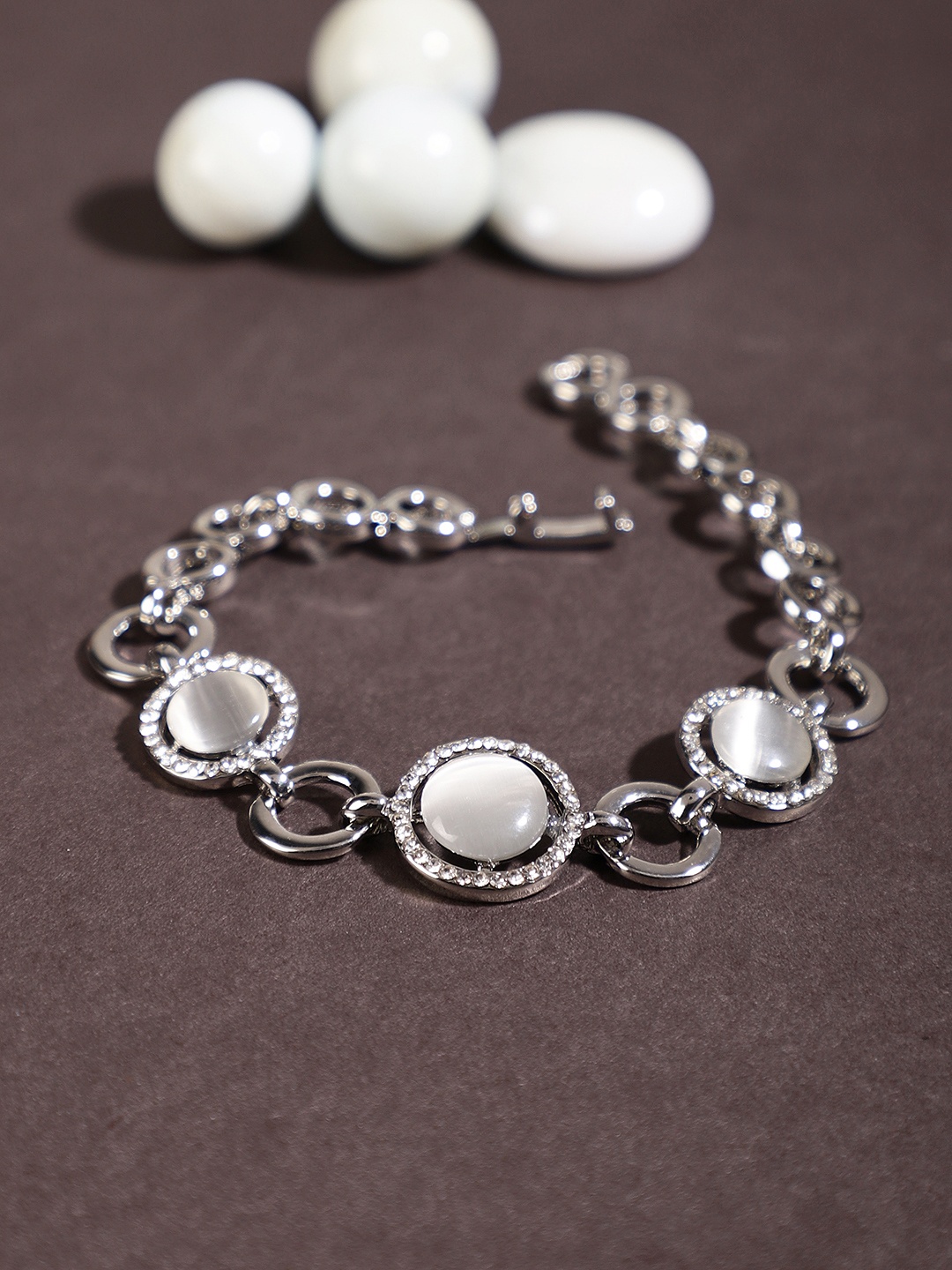 

Shining Diva Fashion Silver-Plated CZ Studded Link Bracelet