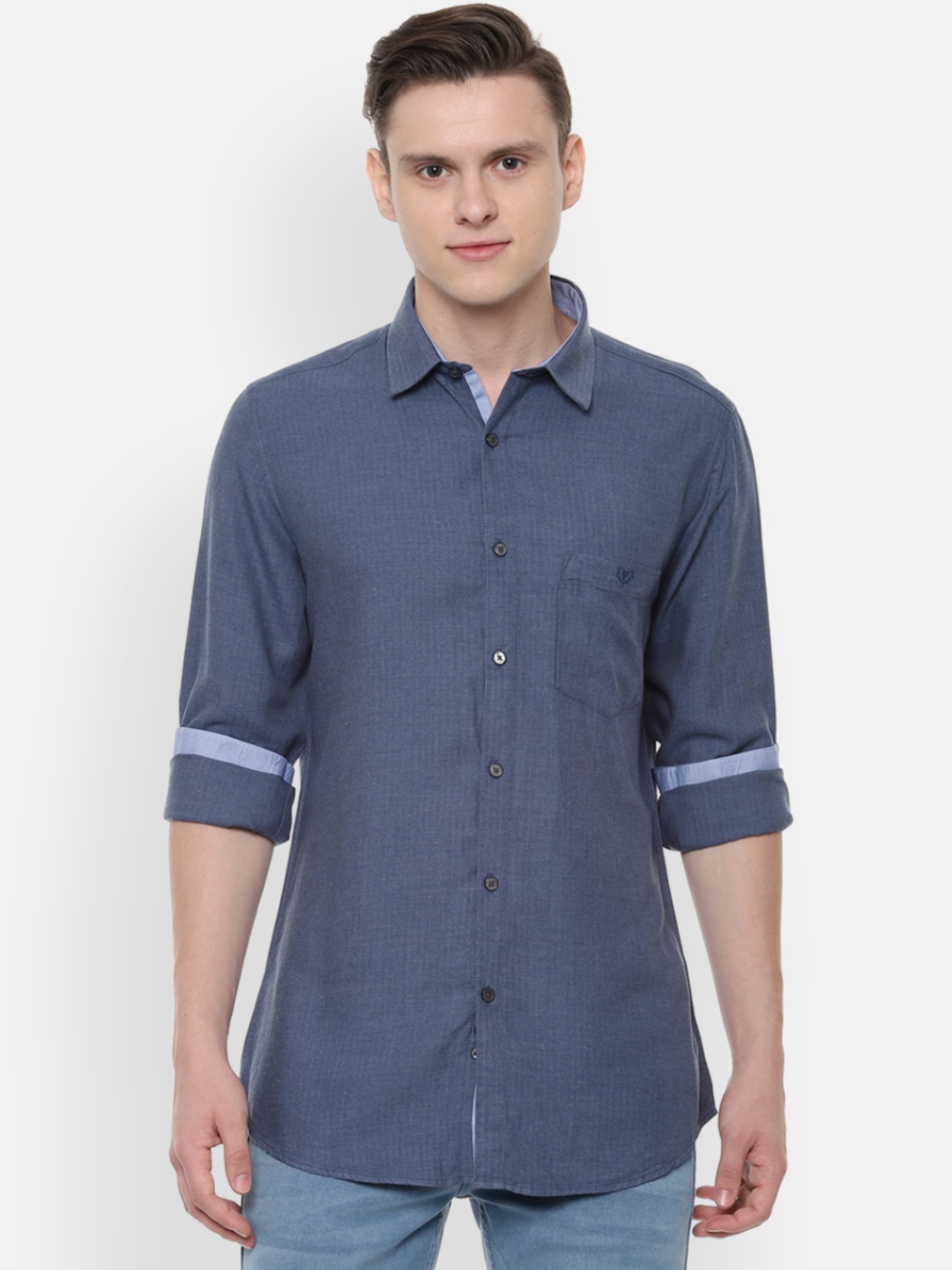 

Van Heusen Sport Men Blue Slim Fit Self Design Casual Shirt