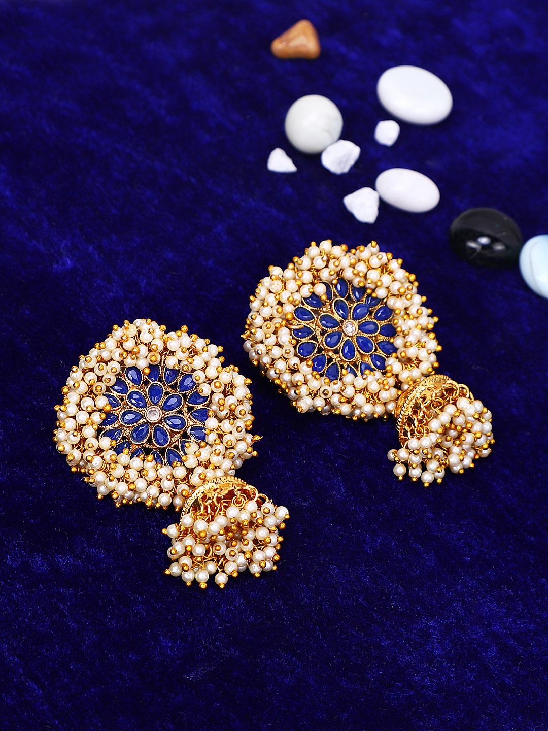 

Shining Diva Gold-Toned & Blue Classic Jhumkas