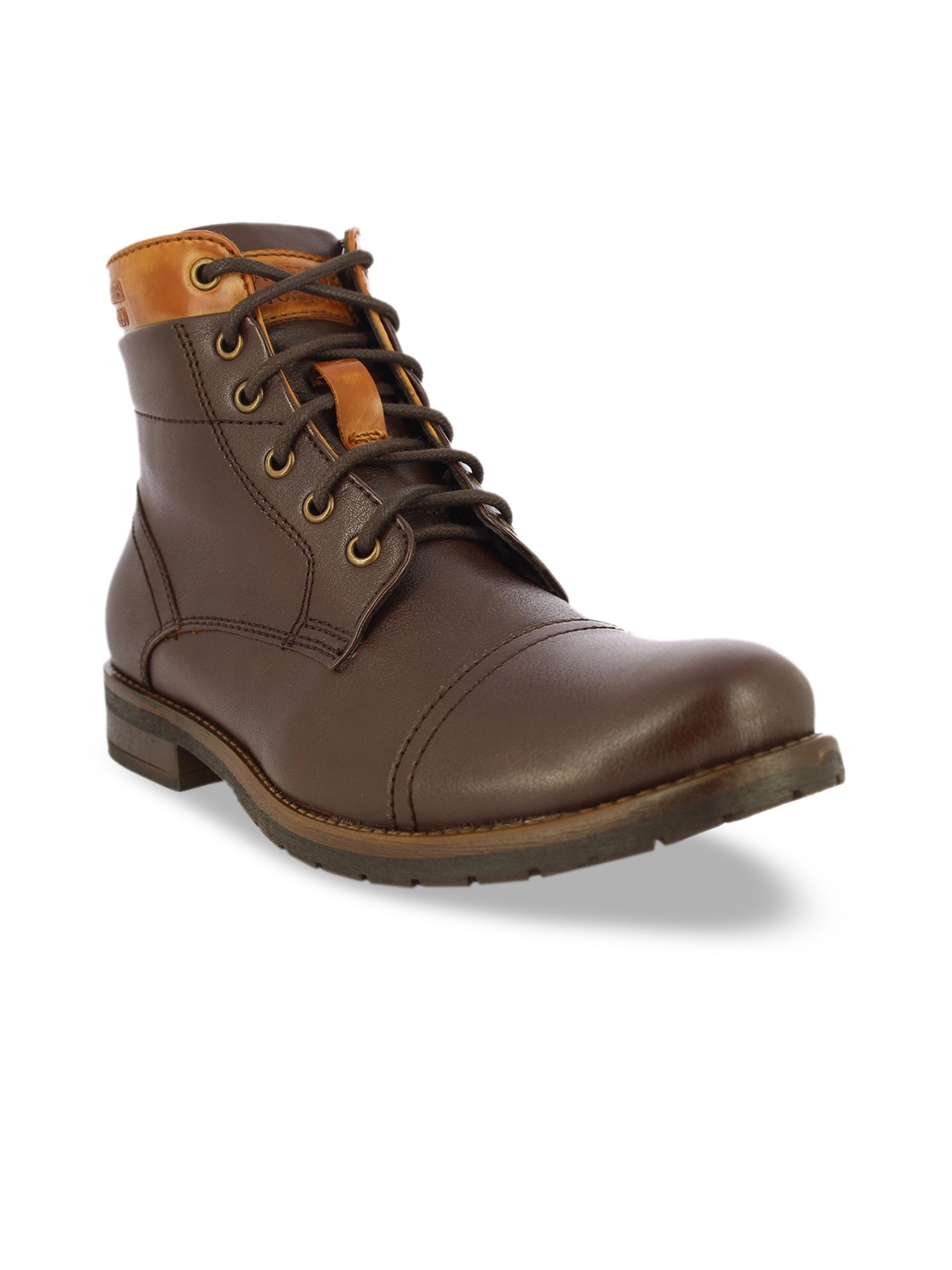 

Alberto Torresi Men Brown Colourblocked Synthetic Leather High-Top Waterproof Lining Flat Boots