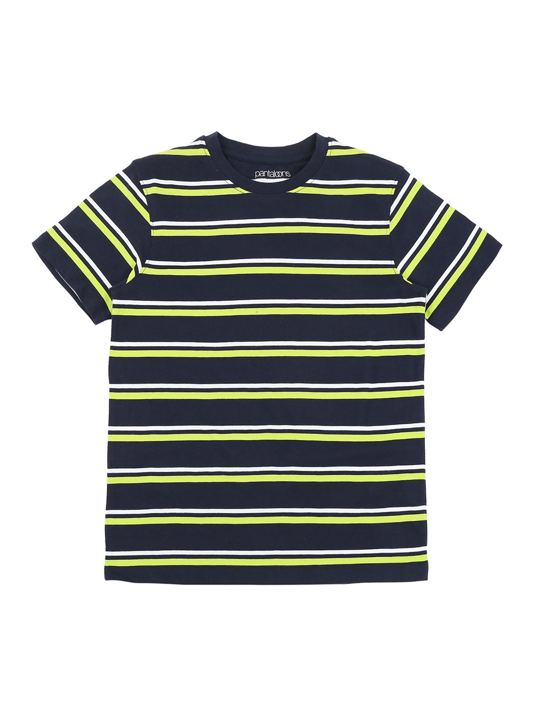 

Pantaloons Junior Boys Navy Blue Striped Round Neck Pure Cotton T-shirt