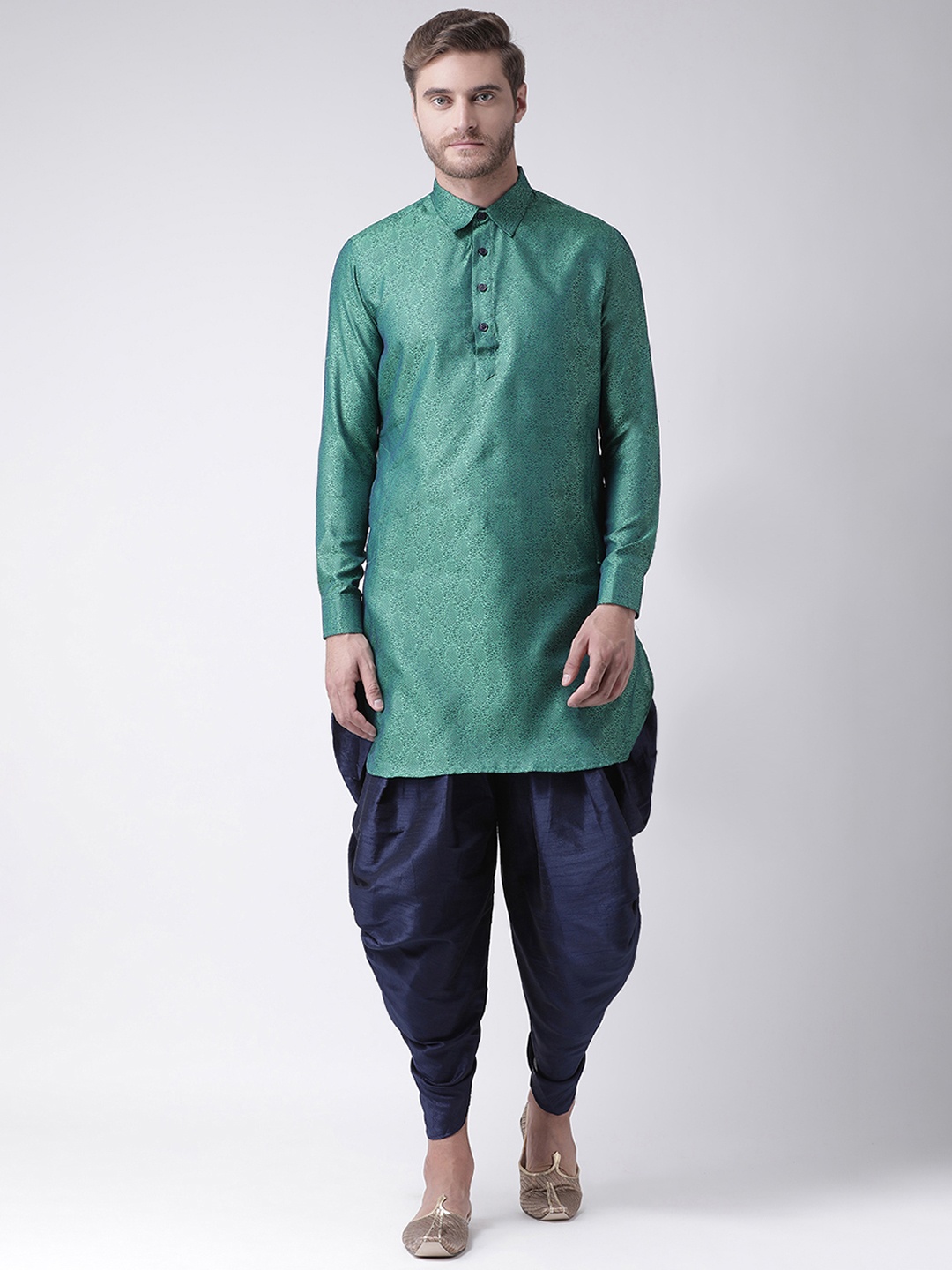 

DEYANN Men Green & Navy Blue Self Design Kurta with Patiala