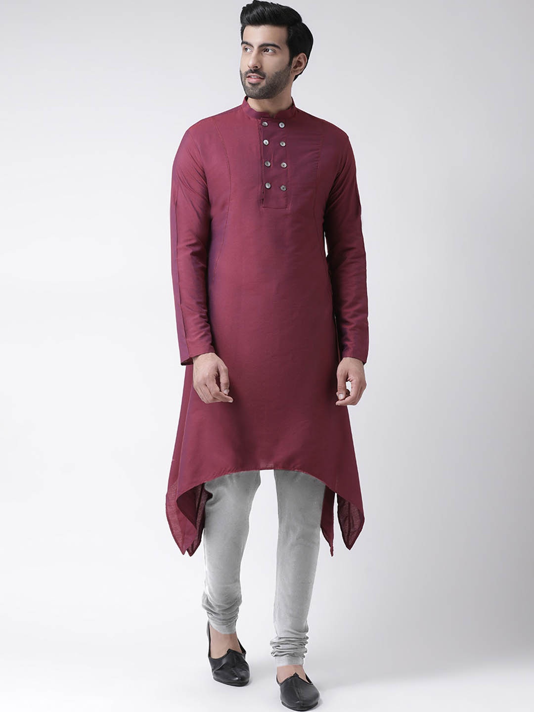 

KISAH Men Magenta & Grey Solid Kurta with Churidar