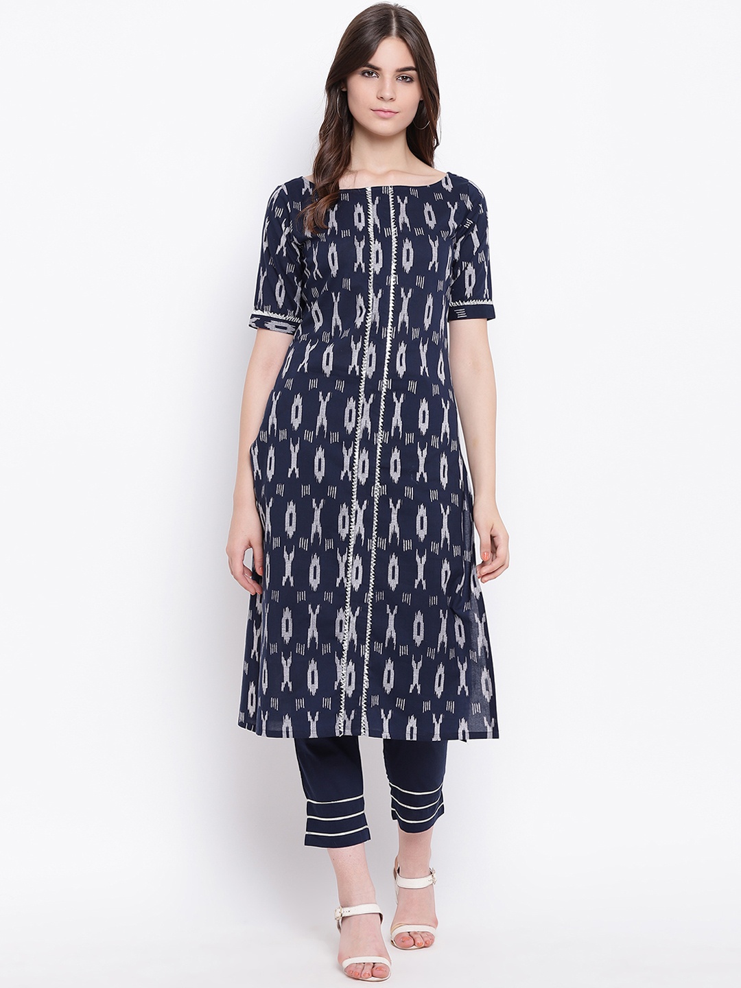 

FABNEST Women Navy Blue Regular Gotta Patti Pure Cotton Kurta with Trousers