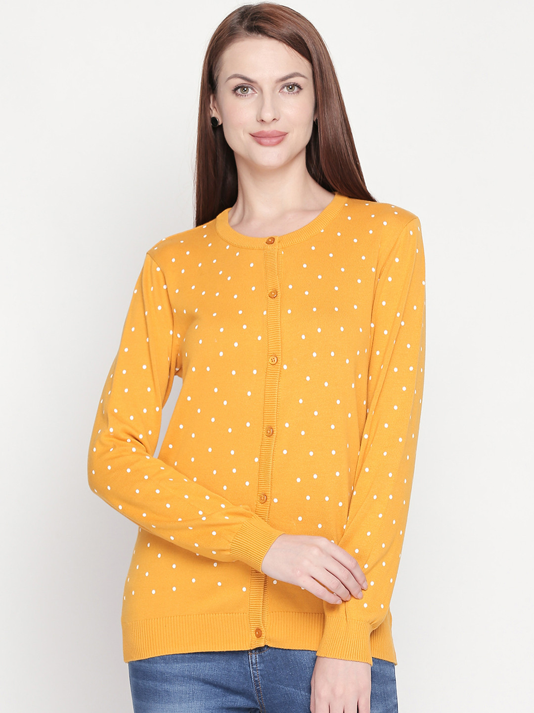 

Honey by Pantaloons Women Yellow & White Printed Sweater
