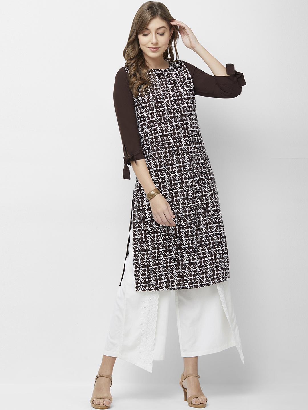 

Naari Women Brown Embroidered Straight Kurta