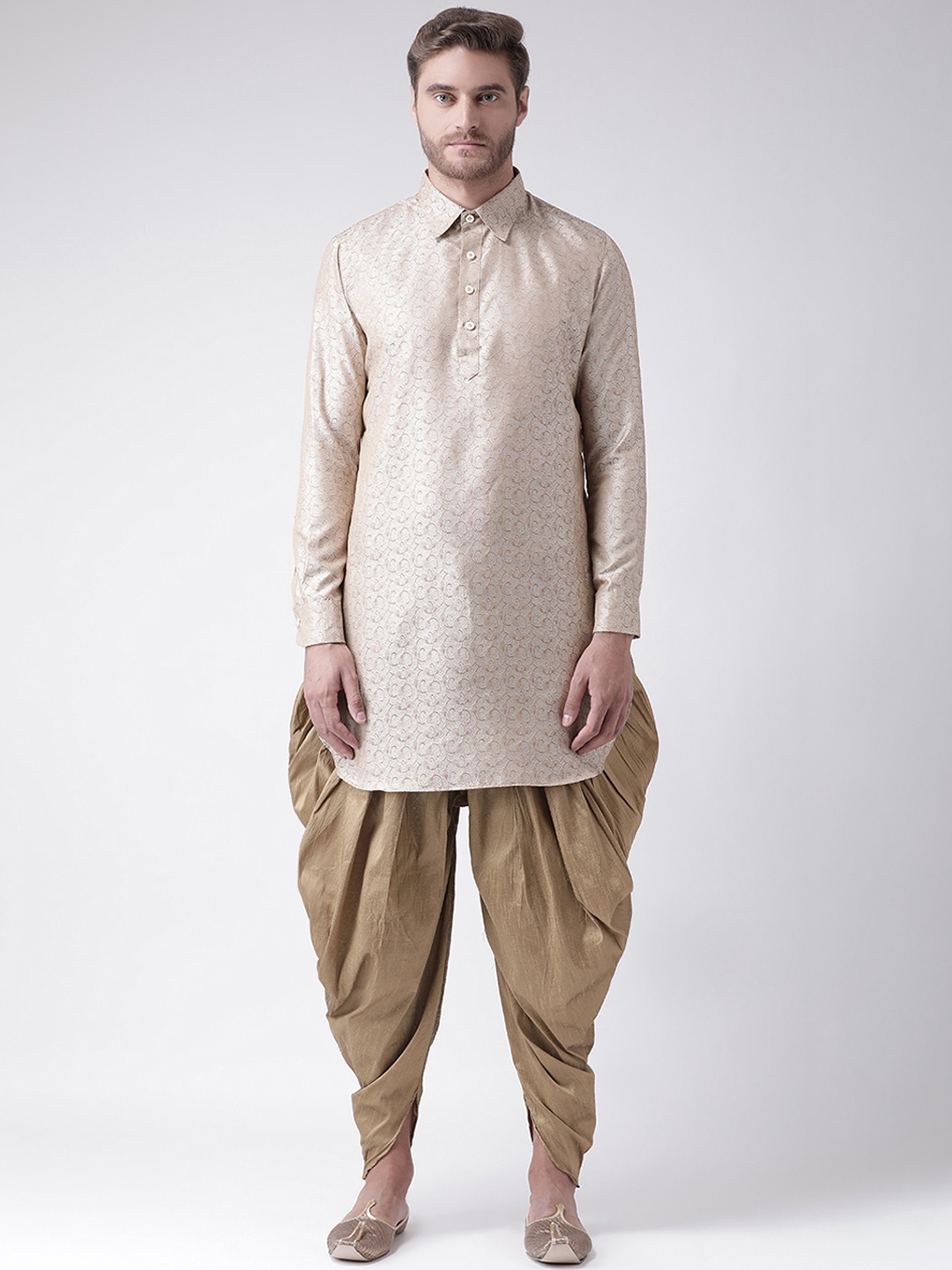 DEYANN Men Cream-Coloured & Brown Self Design Kurta with Patiala