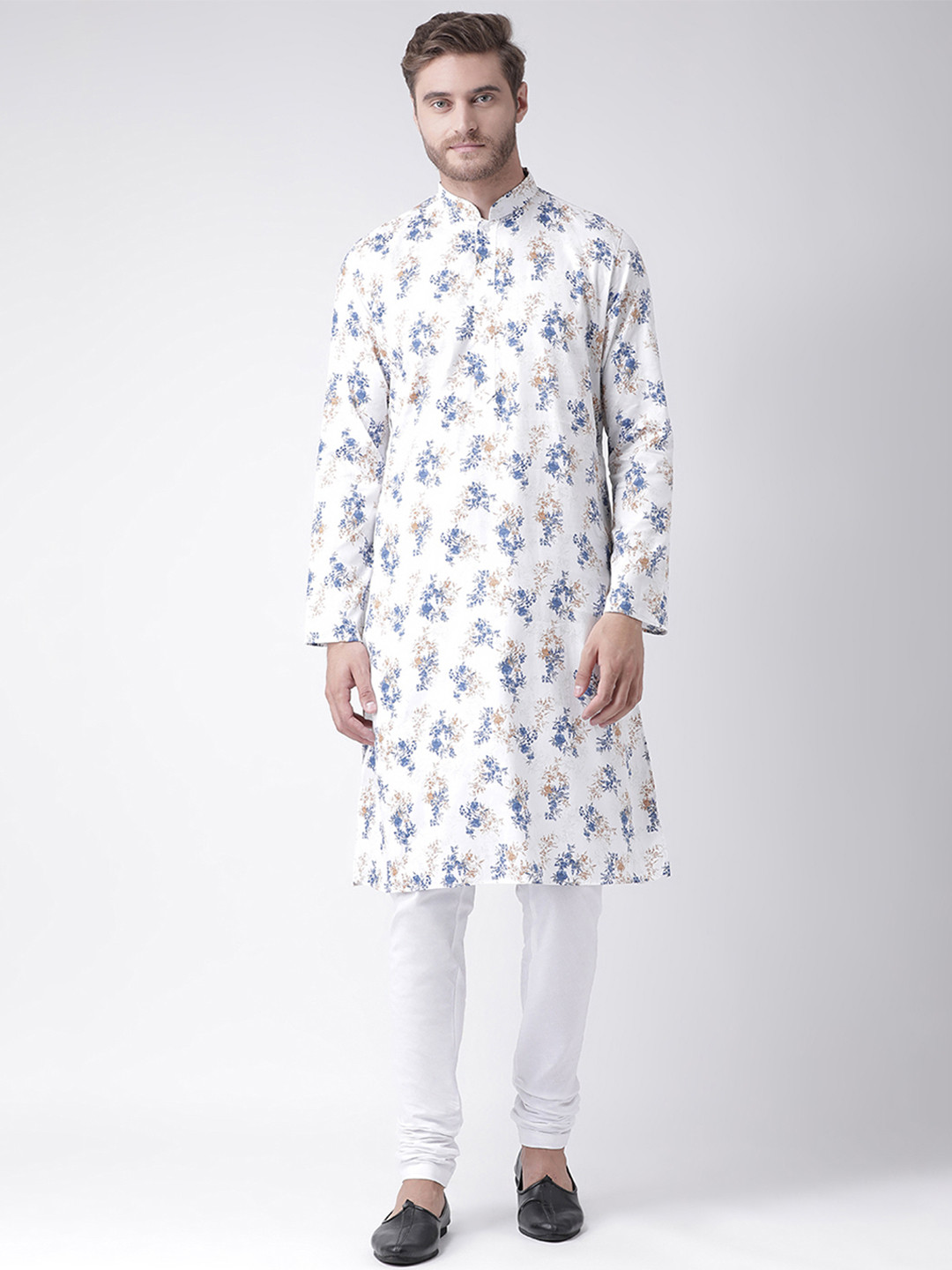 

DEYANN Men White & White Printed Kurta with Churidar