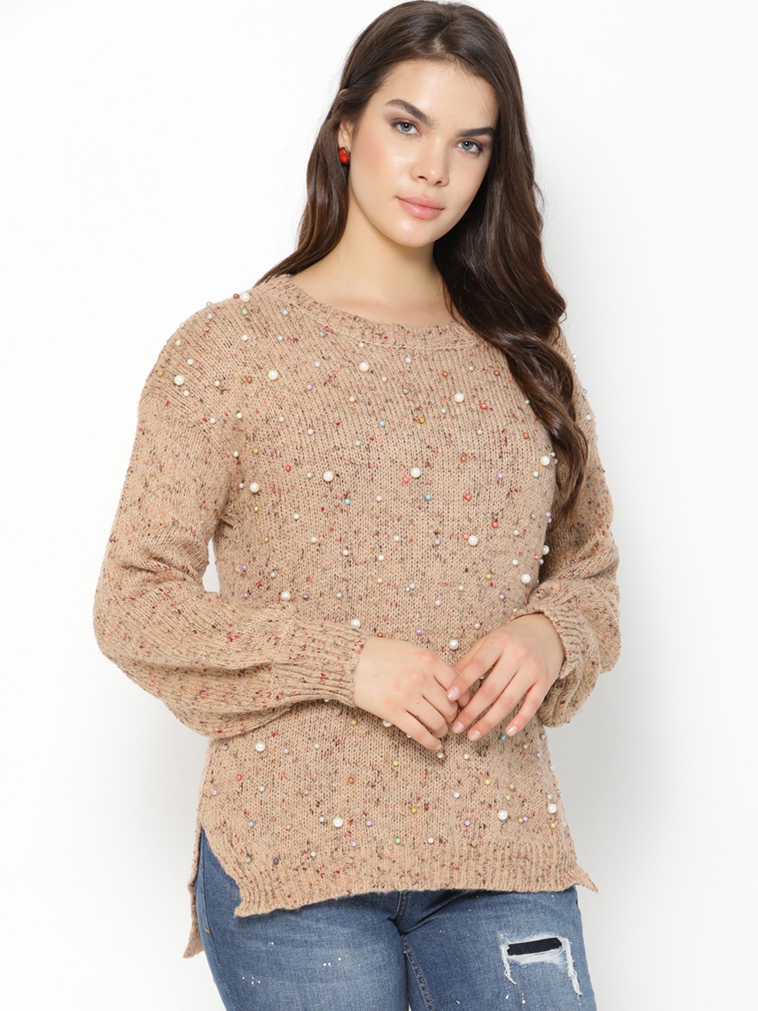 

Gipsy Women Beige Solid Sweater