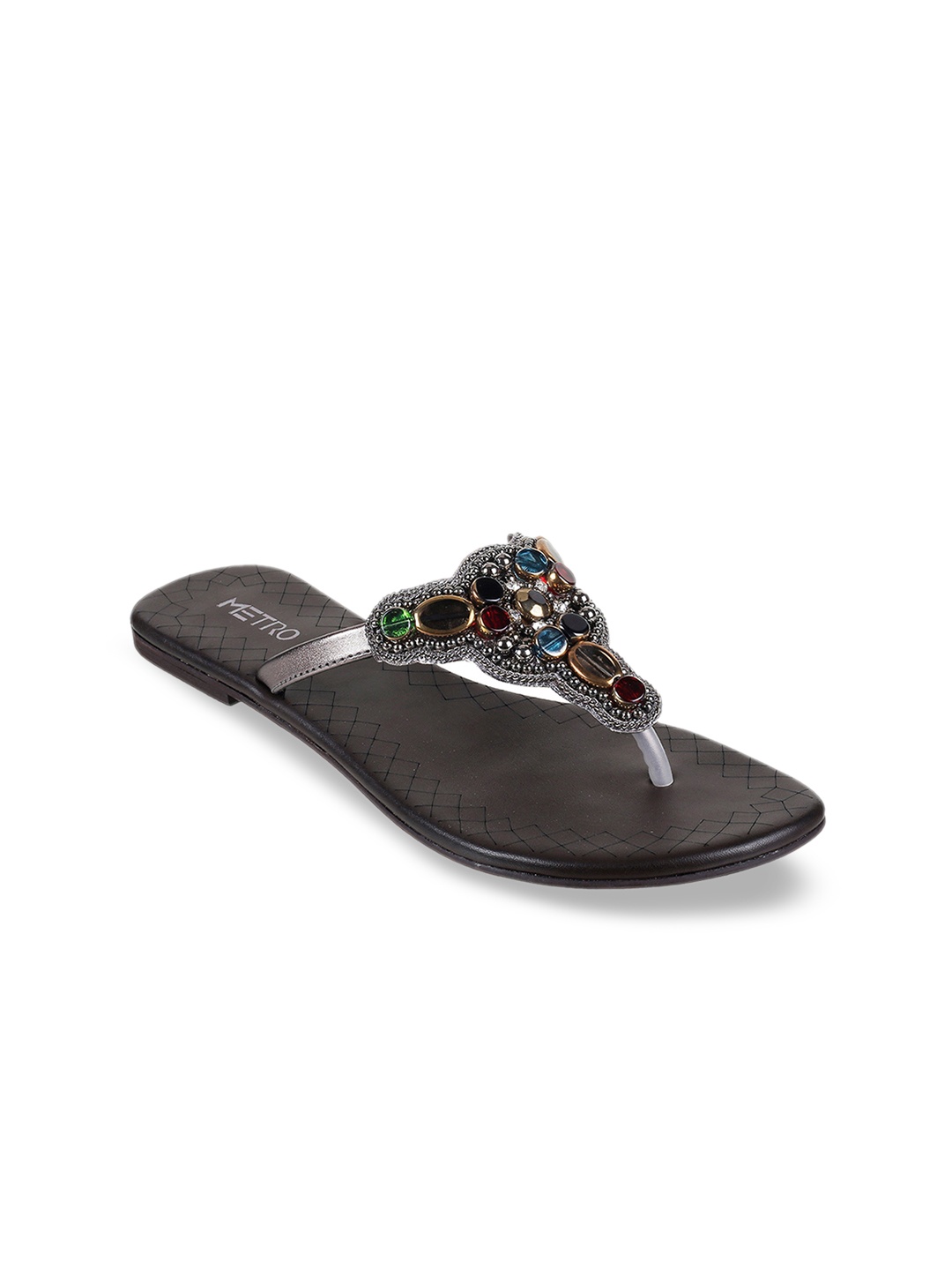 

Metro Women Grey Embellished Open Toe Flats