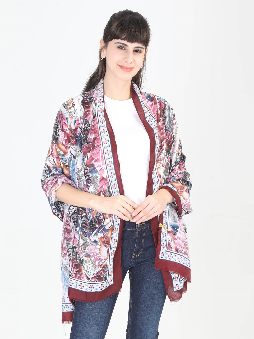 

FabSeasons Women Black & Pink Printed Scarf