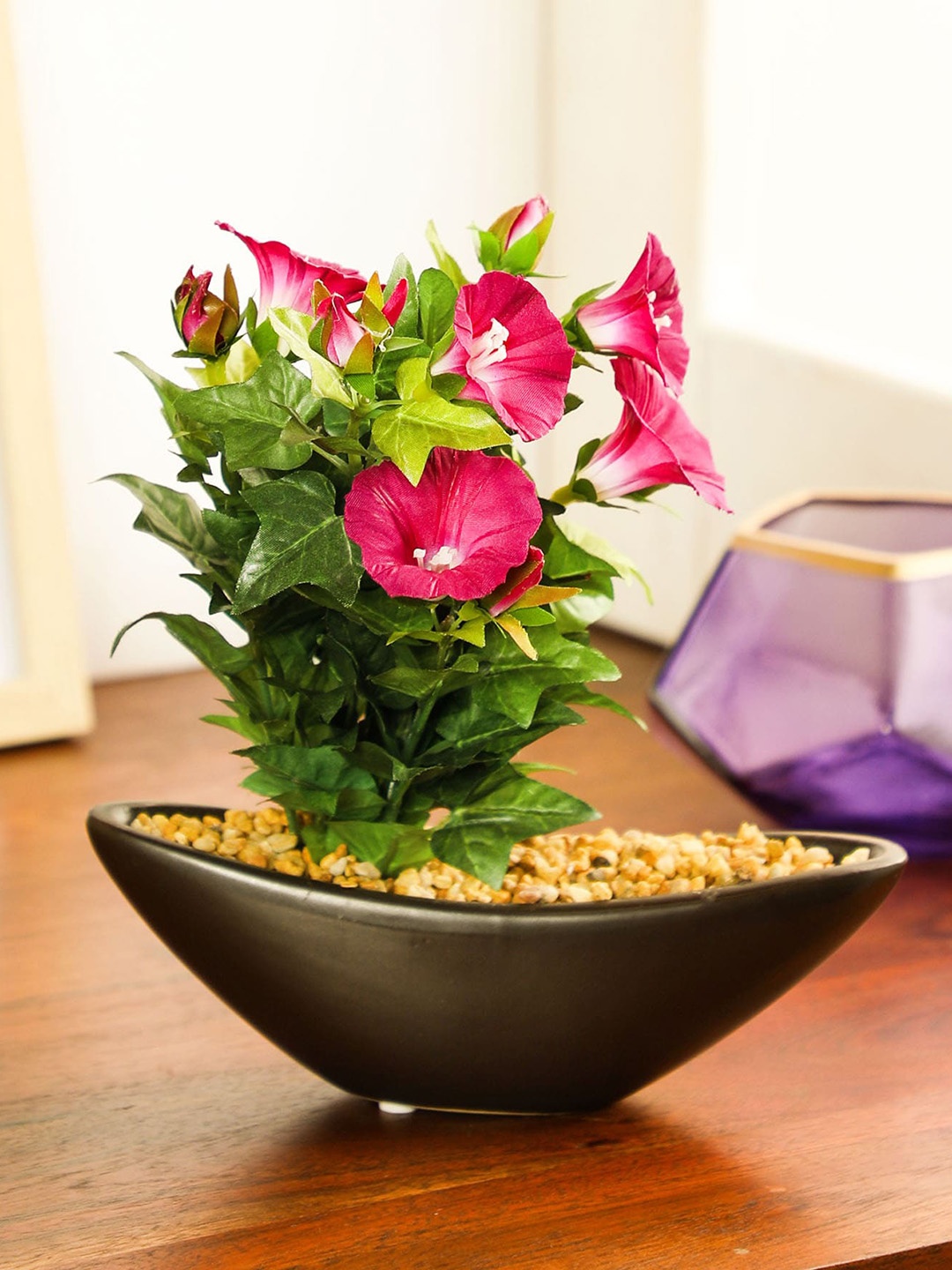 

PolliNation Purple Artificial Morning Glory Bonsai Plant With Ceramic Pot