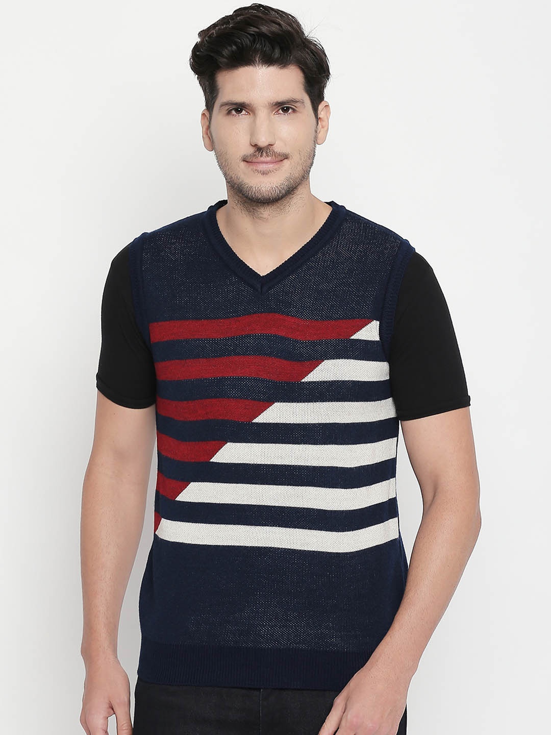 

BYFORD by Pantaloons Men Navy Blue & White Striped Sweater