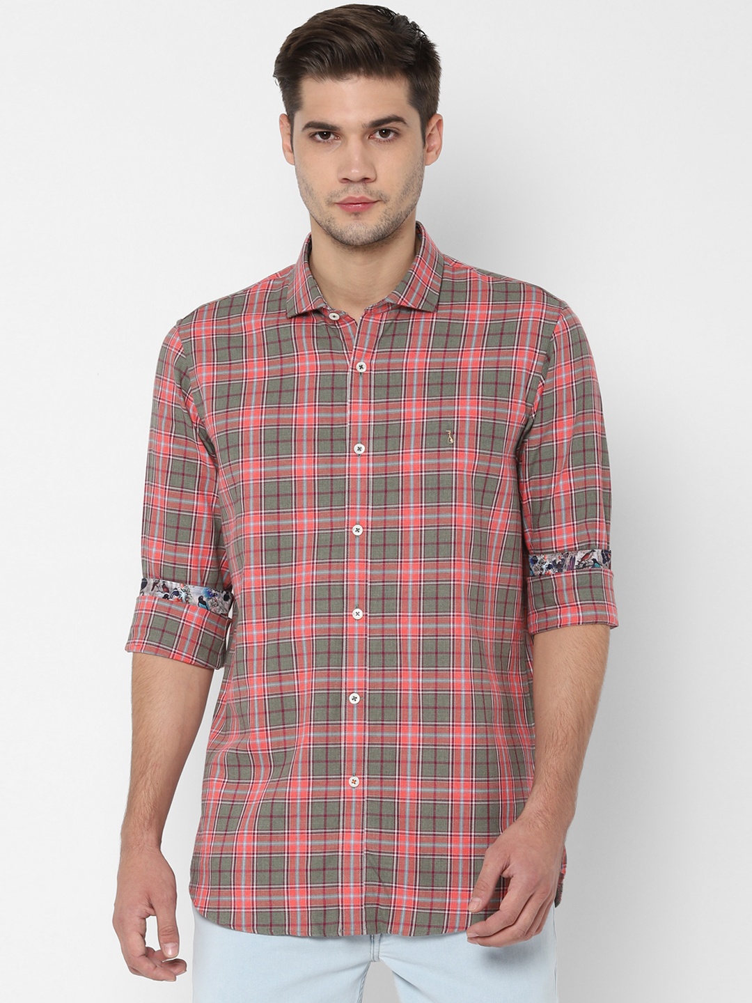

SIMON CARTER LONDON Men Green & Red Slim Fit Checked Casual Shirt