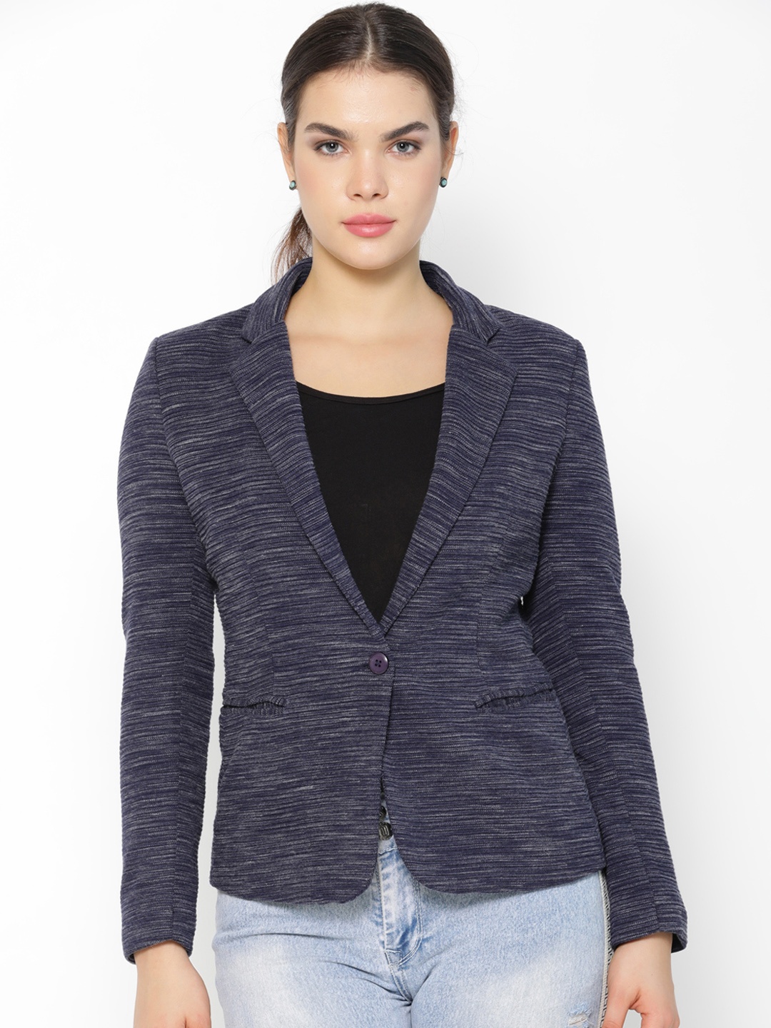 

Gipsy Women Navy Blue Solid Tailored Jacket