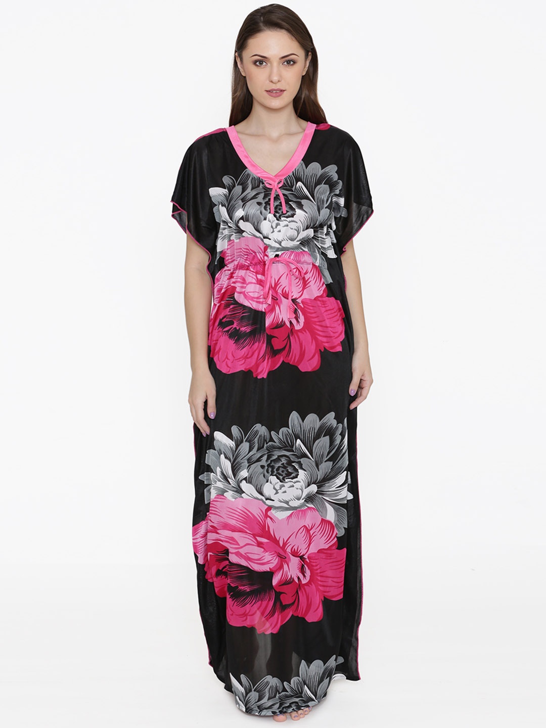 

N-Gal Pink & Black Printed Nightdress
