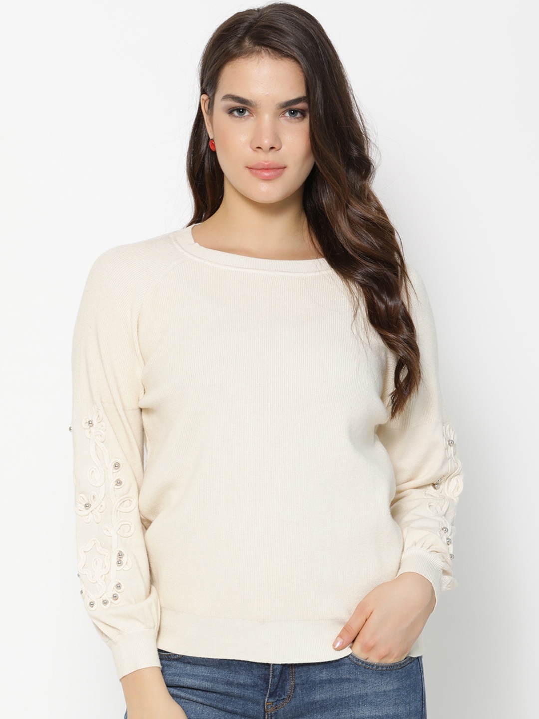 

Gipsy Women Beige Solid Sweater