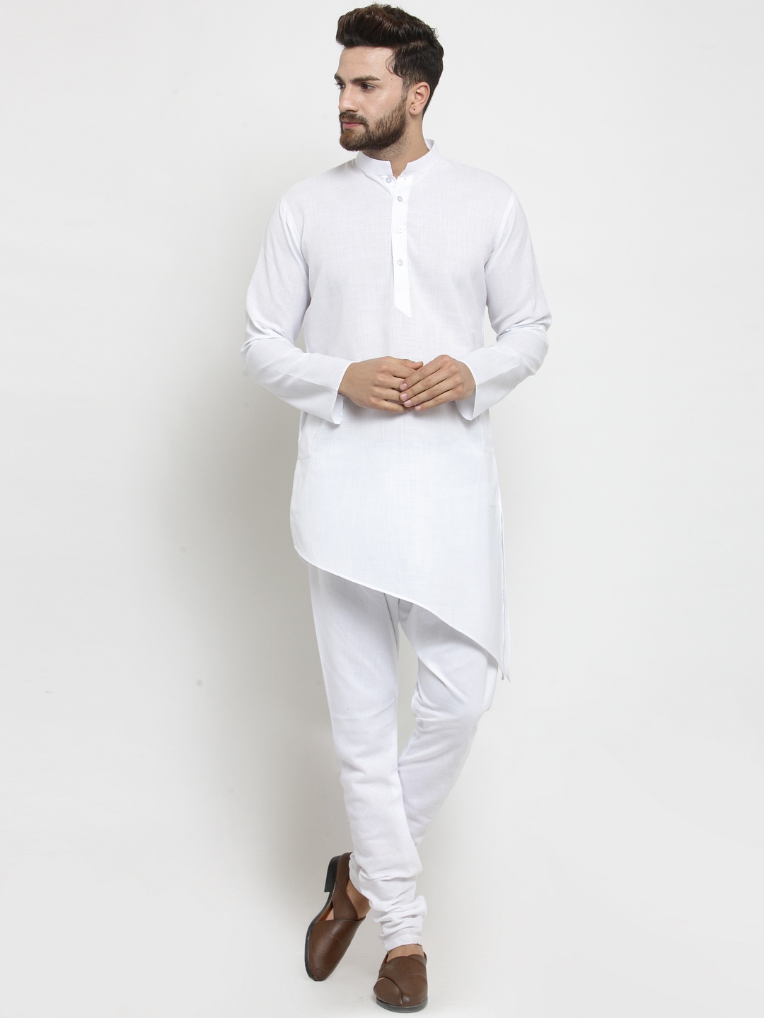 

TREEMODA Men White Solid Linen Kurta with Pyjamas