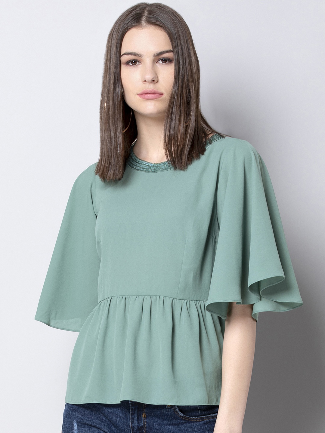 

FabAlley Women Green Solid Peplum Top
