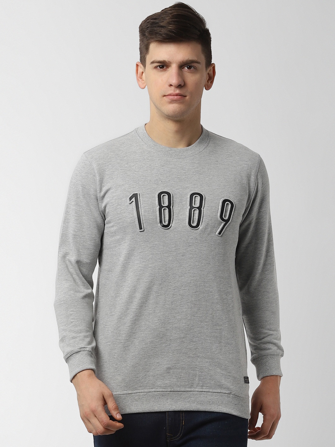 Peter England Casuals Men Grey Printed Sweatshirt